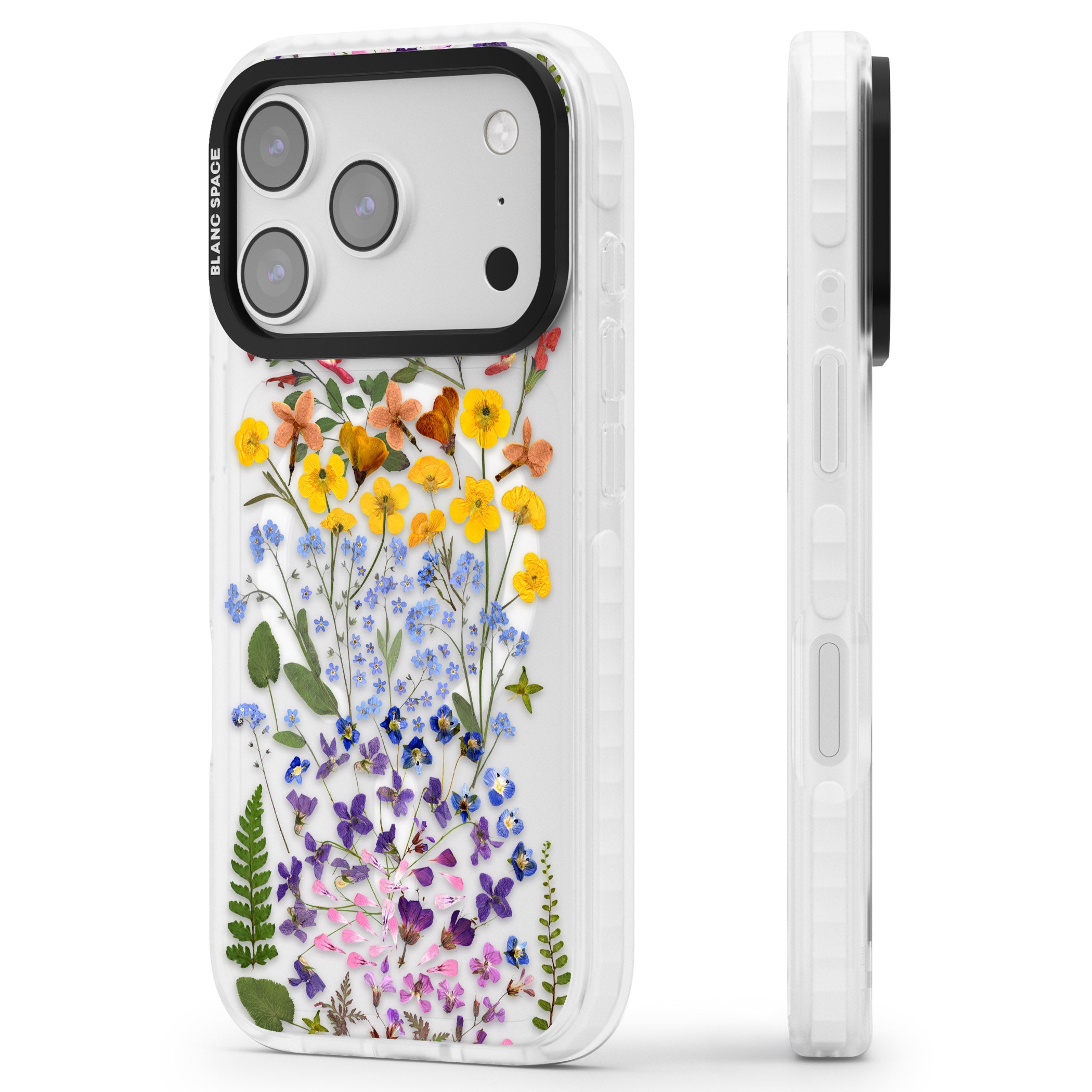 Pressed Wildflower Stripe iPhone 17 Pro Impact Pro Clear Phone Case Side Profile