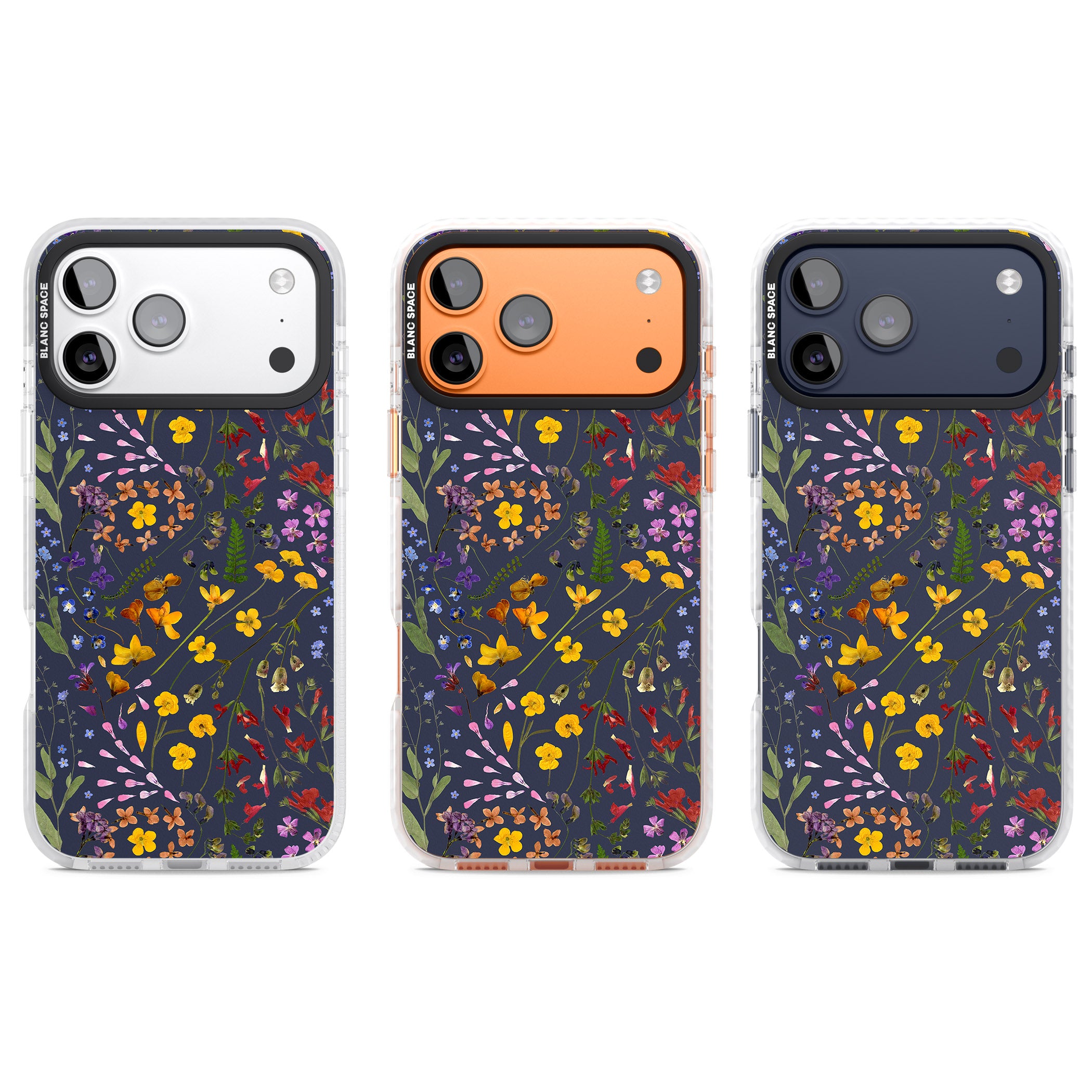 Wildflower Leaves Cluster Navy iPhone 17 Pro Impact Pro Clear Phone Case APT Impact Protection