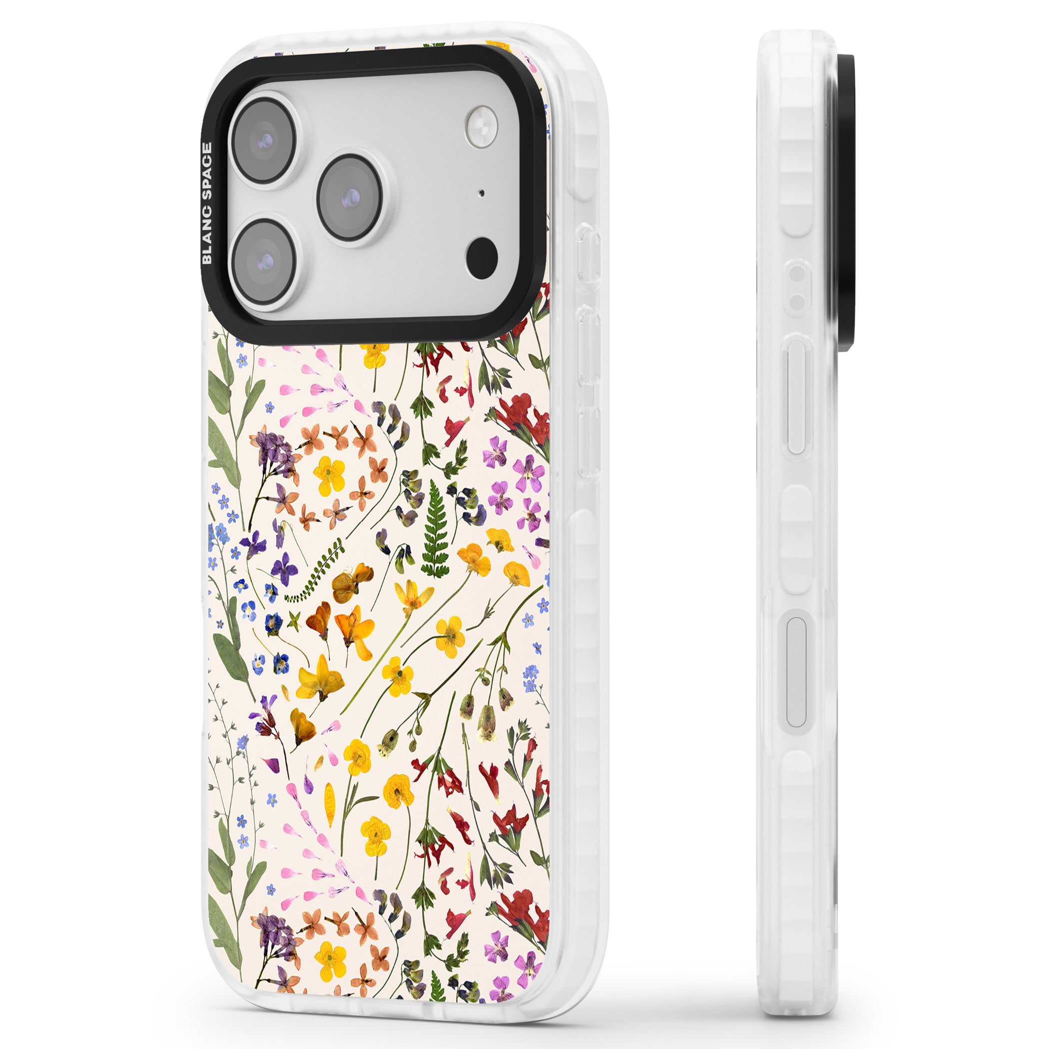 Wildflower Bouquet Cream iPhone 17 Pro Impact Pro Clear Phone Case Side Profile