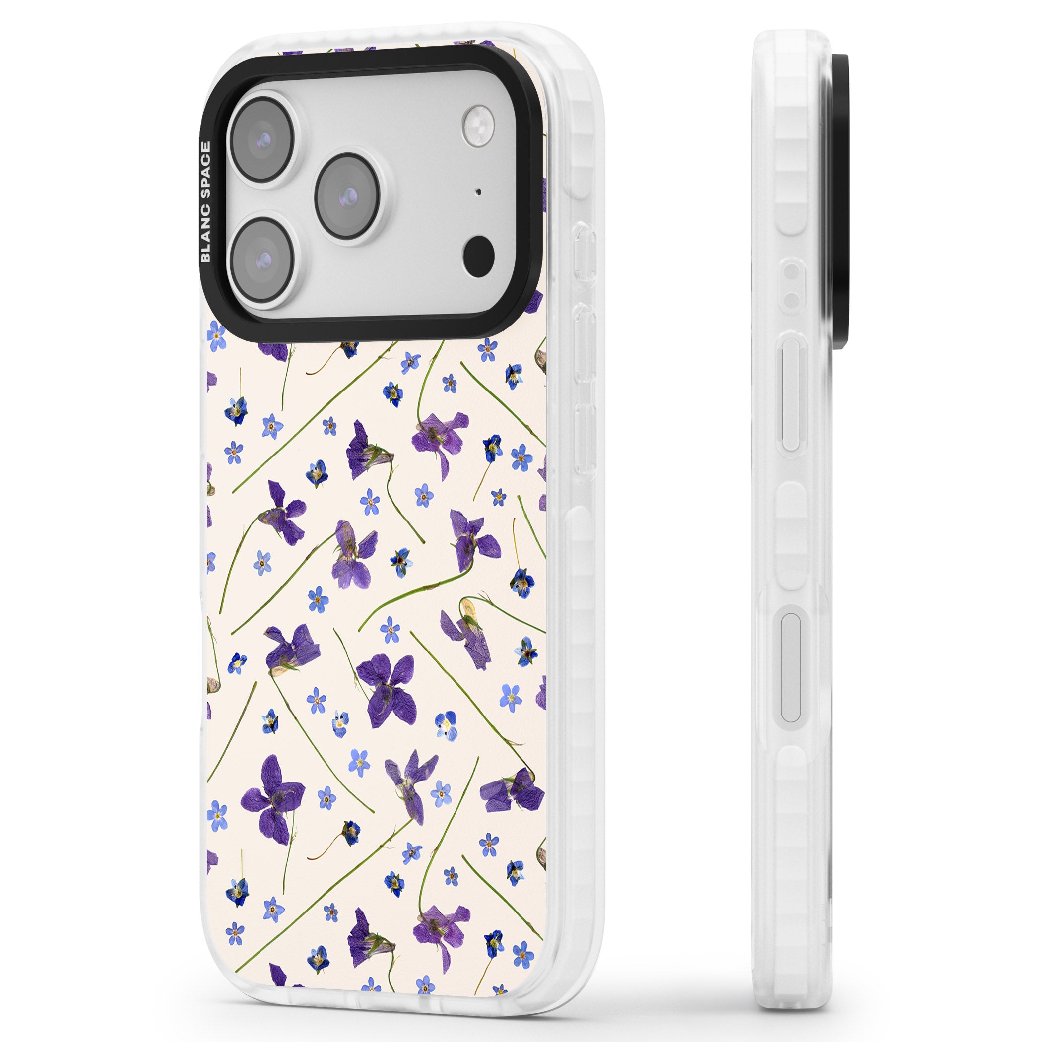 Violet Floral Dream Cream iPhone 17 Pro Max Impact Pro Clear Phone Case Side Profile