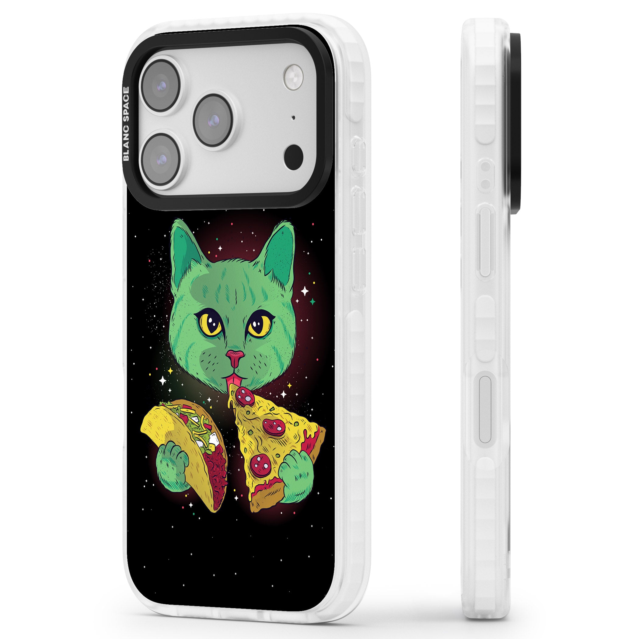 Pizza Purr iPhone 17 Pro Impact Pro Clear Phone Case Side Profile