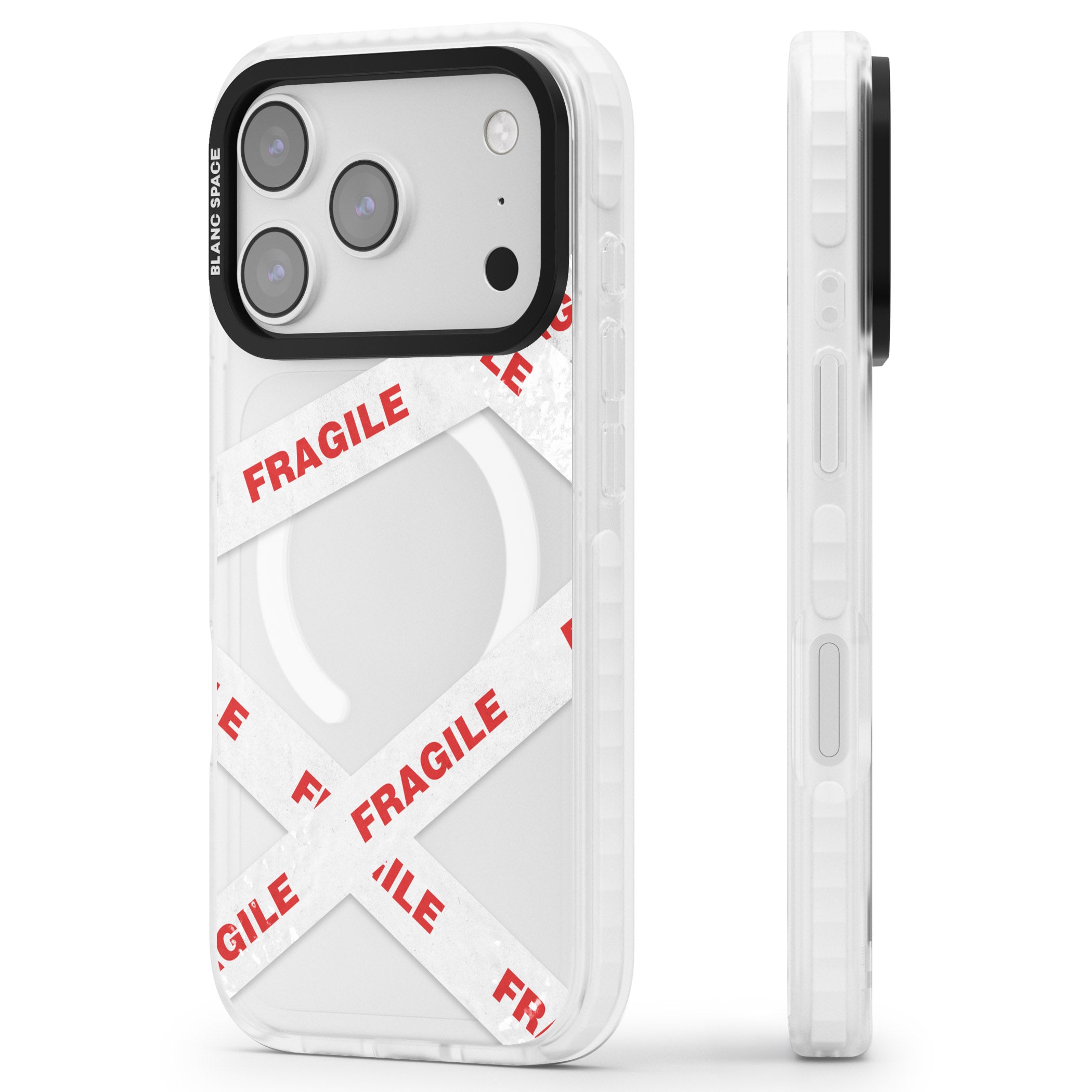 Fragile Tape iPhone 17 Pro Impact Pro Clear Phone Case Side Profile