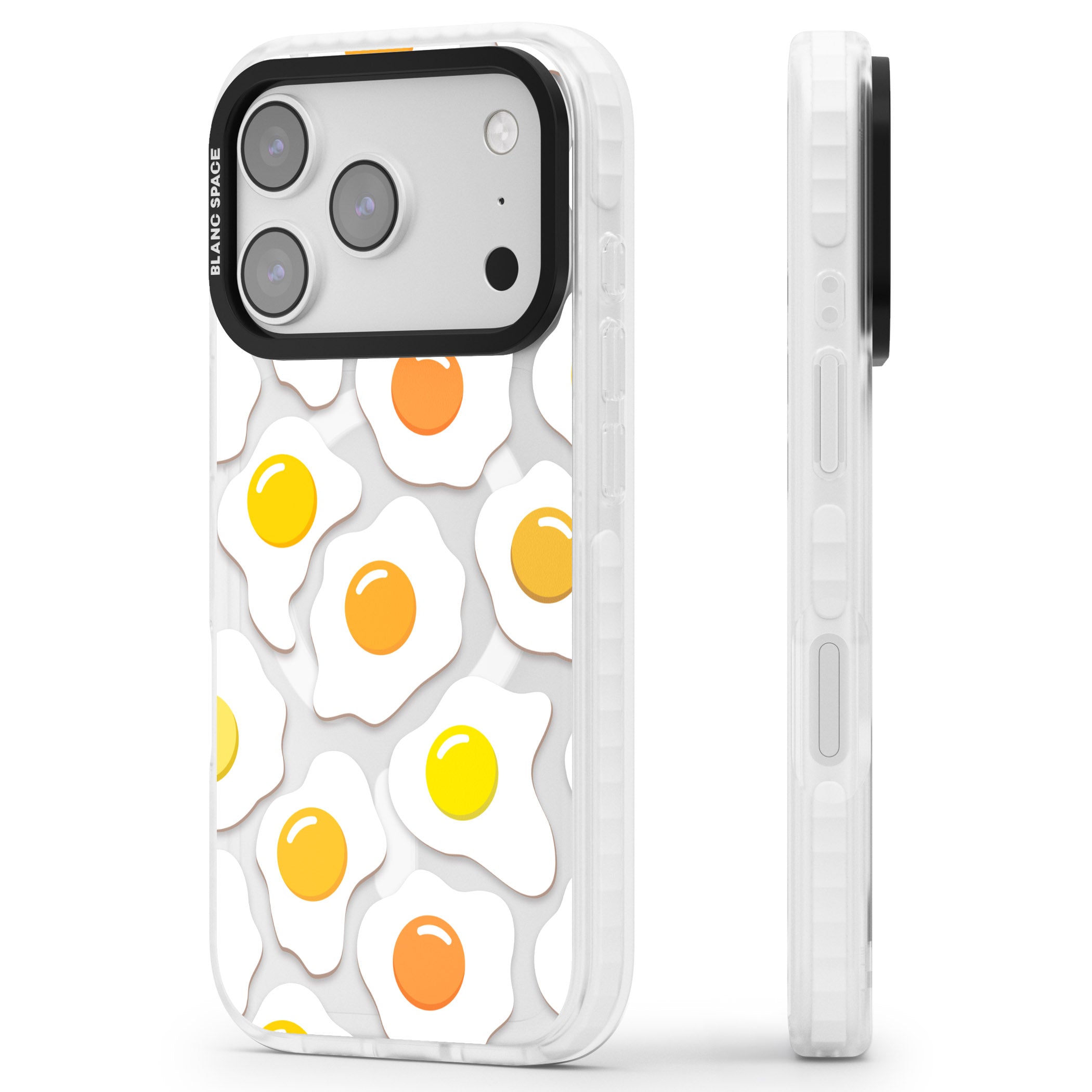 Fried Egg Pattern iPhone 17 Pro Impact Pro Clear Phone Case Side Profile