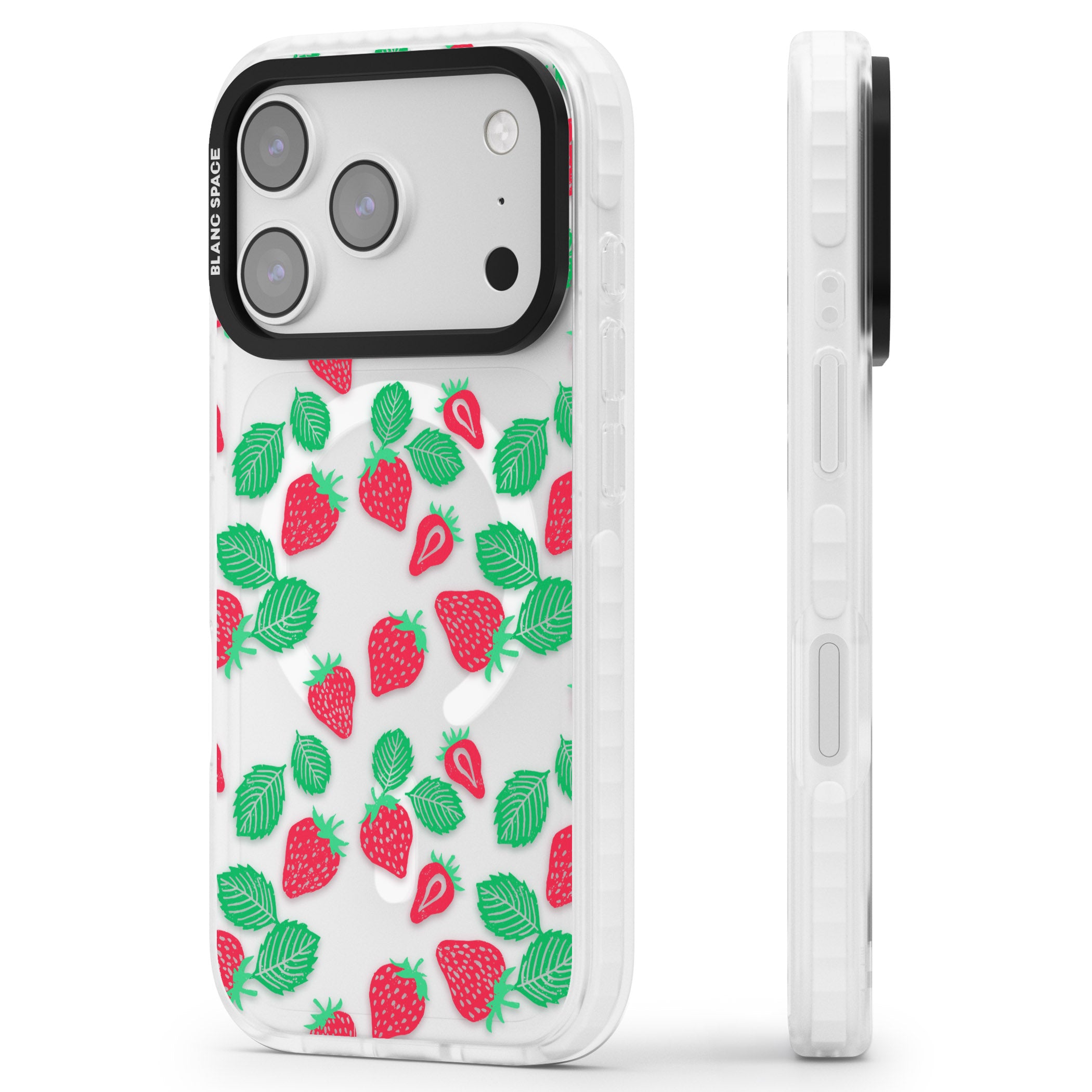 Strawberry Delight iPhone 17 Pro Max Impact Pro Clear Phone Case Side Profile