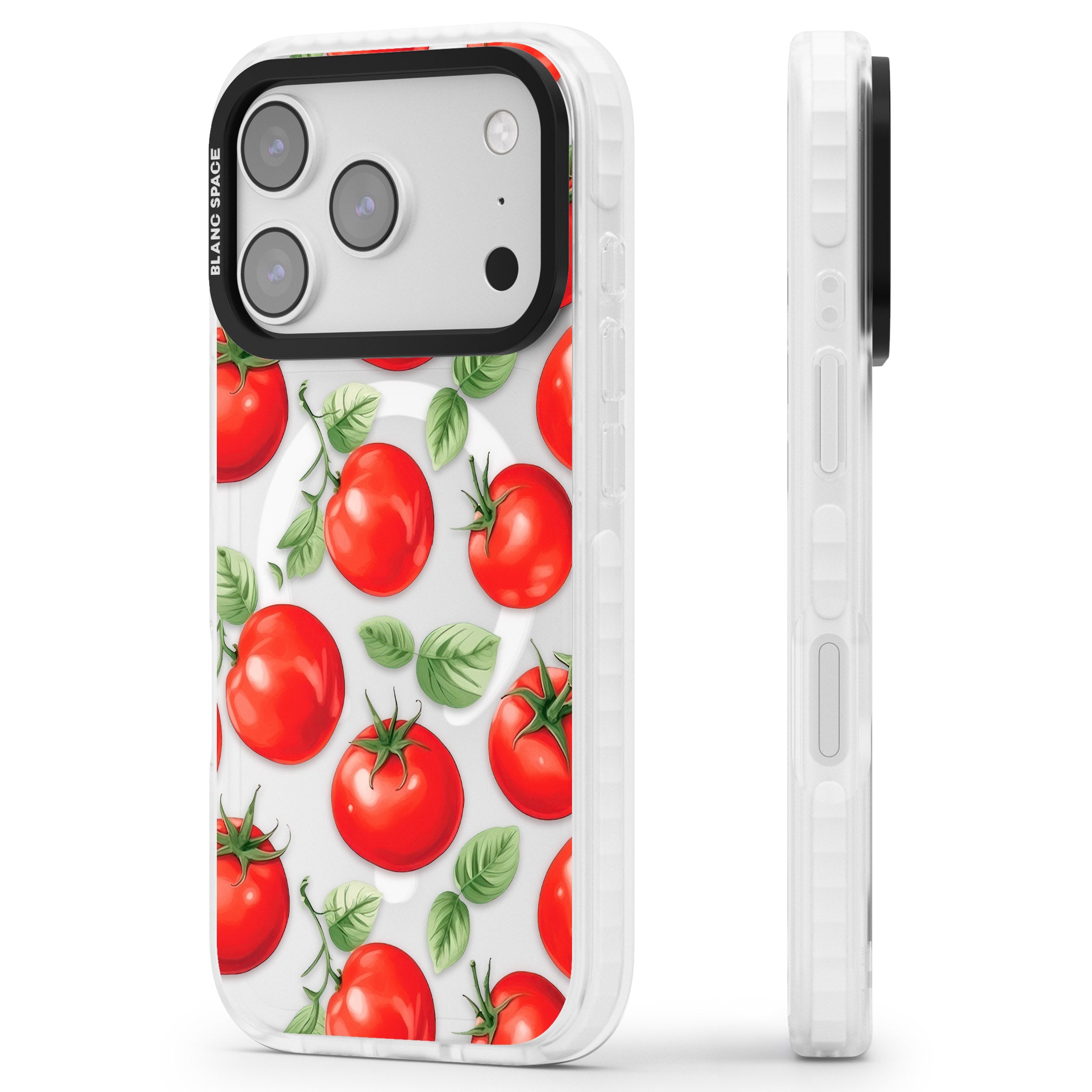 Tomato Pattern iPhone 17 Pro Impact Pro Clear Phone Case Side Profile