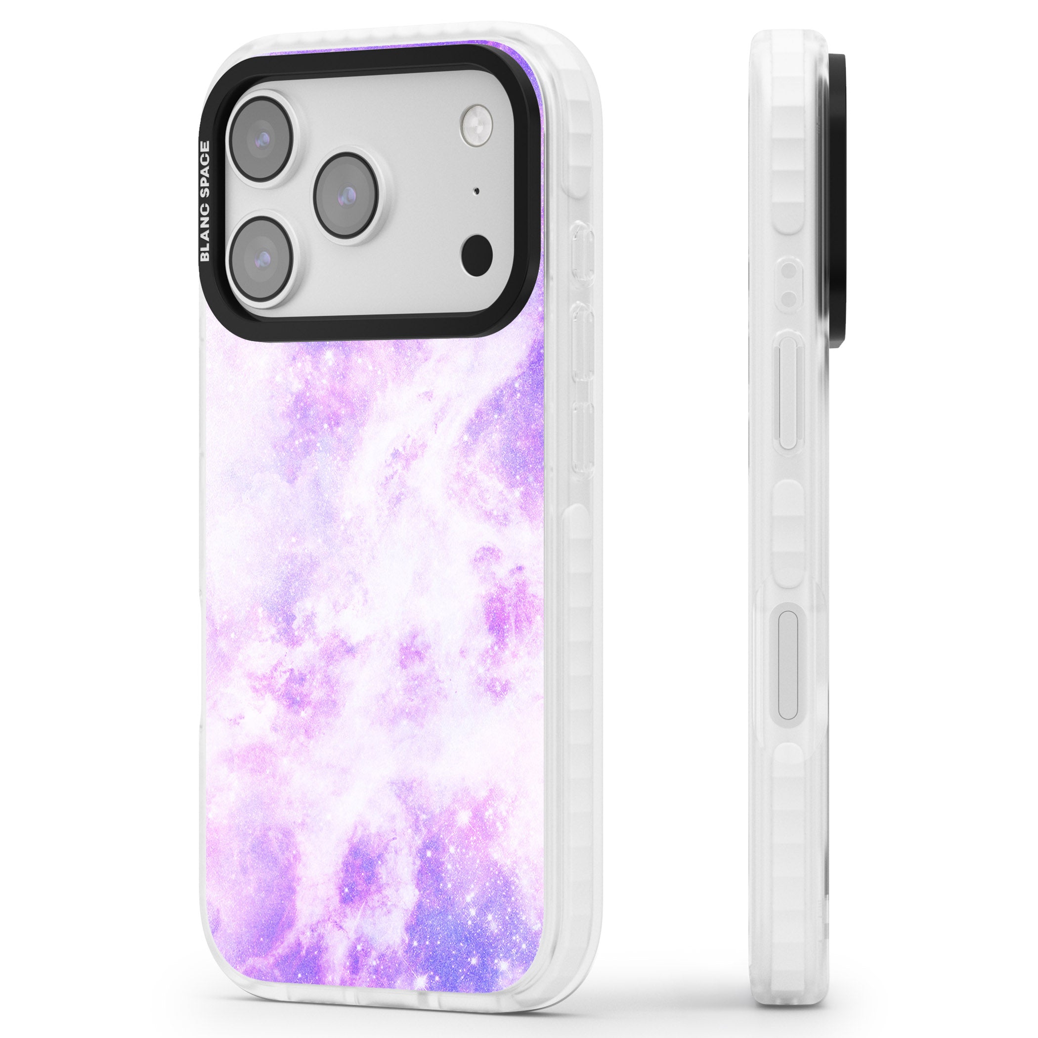 Purple Galaxy Vibes iPhone 17 Pro Max Impact Pro Clear Phone Case Side Profile