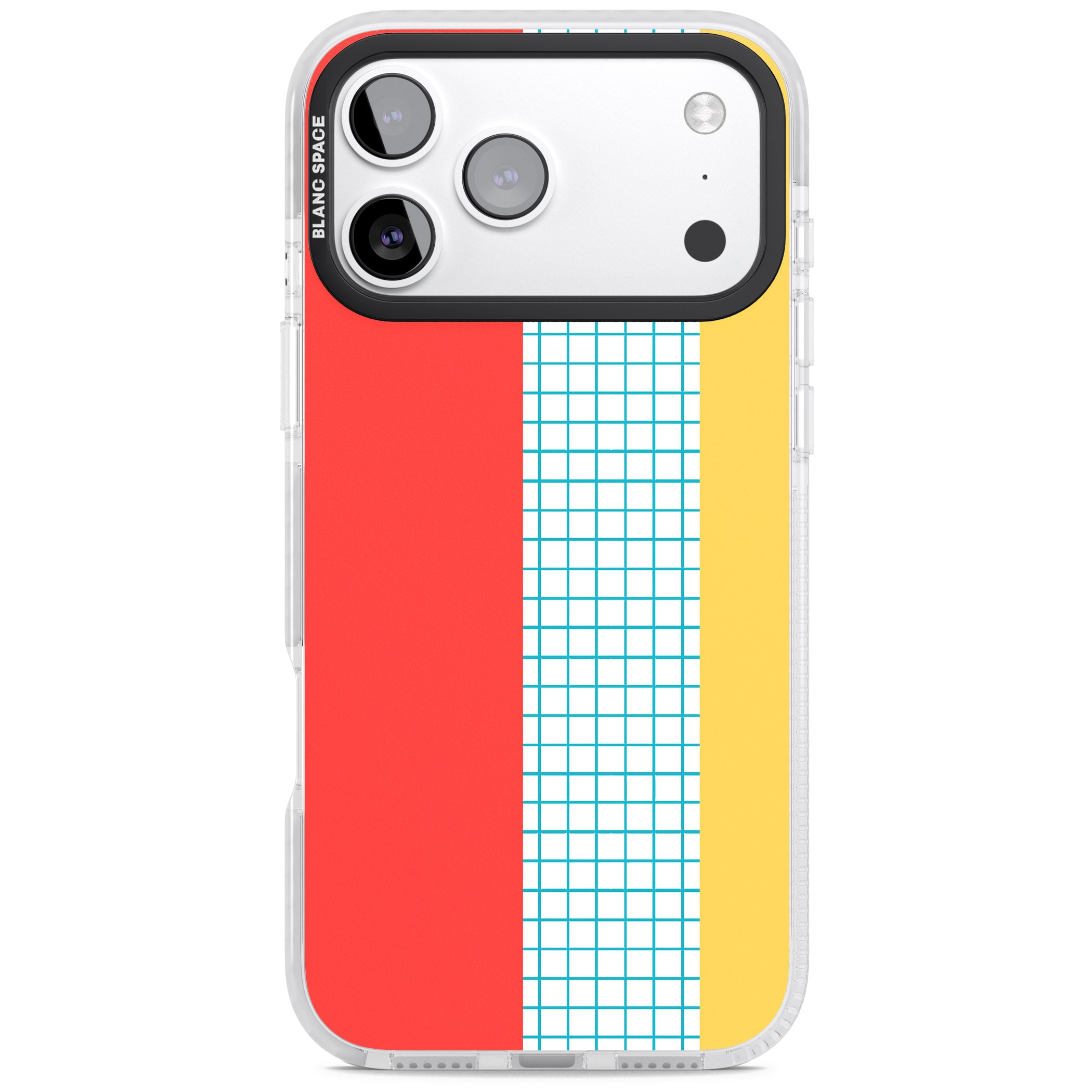 Abstract Grid Red, Blue, Yellow iPhone 17 Pro Impact Pro Clear Phone Case