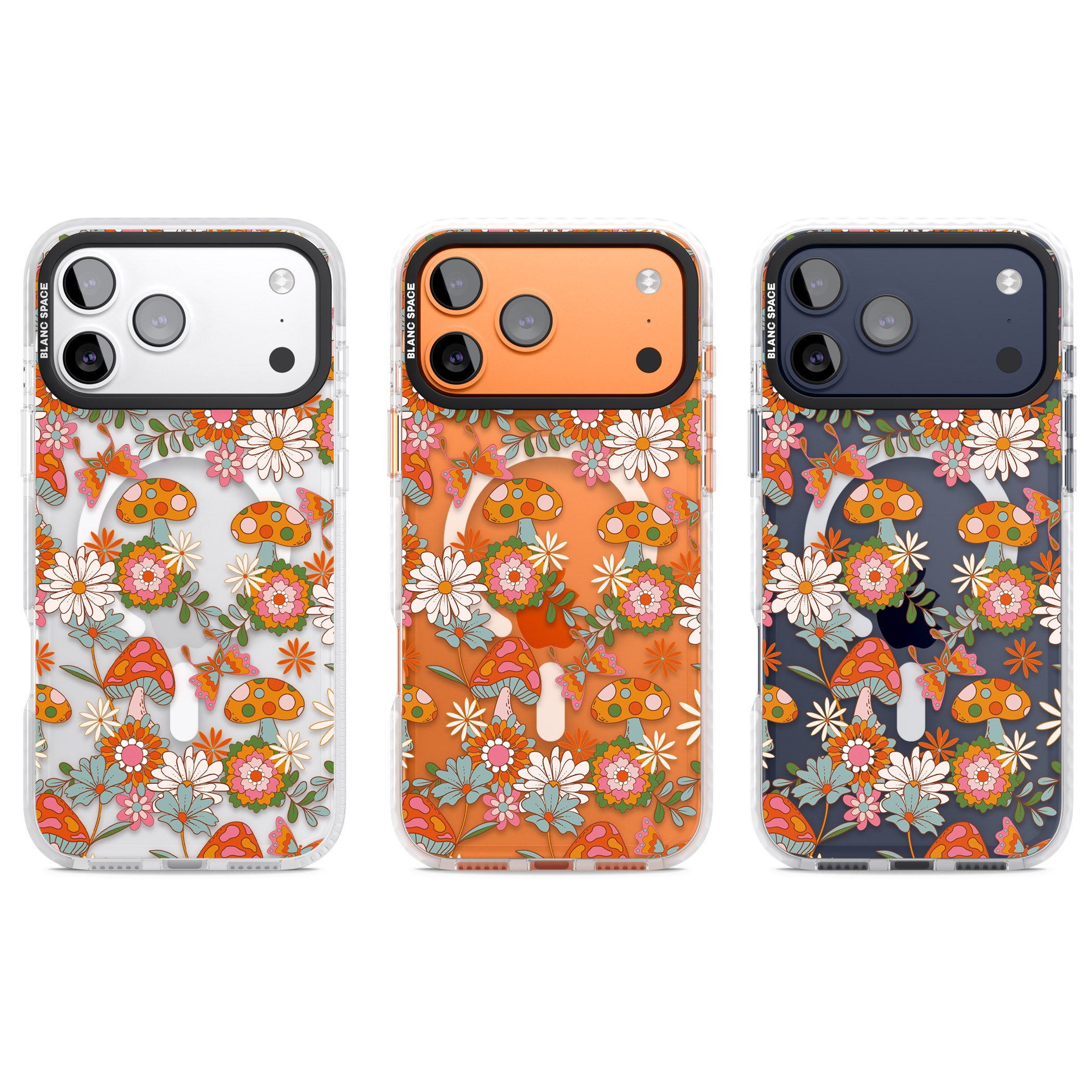 Groovy Shrooms & Flowers iPhone 17 Pro Impact Pro Clear Phone Case APT Impact Protection