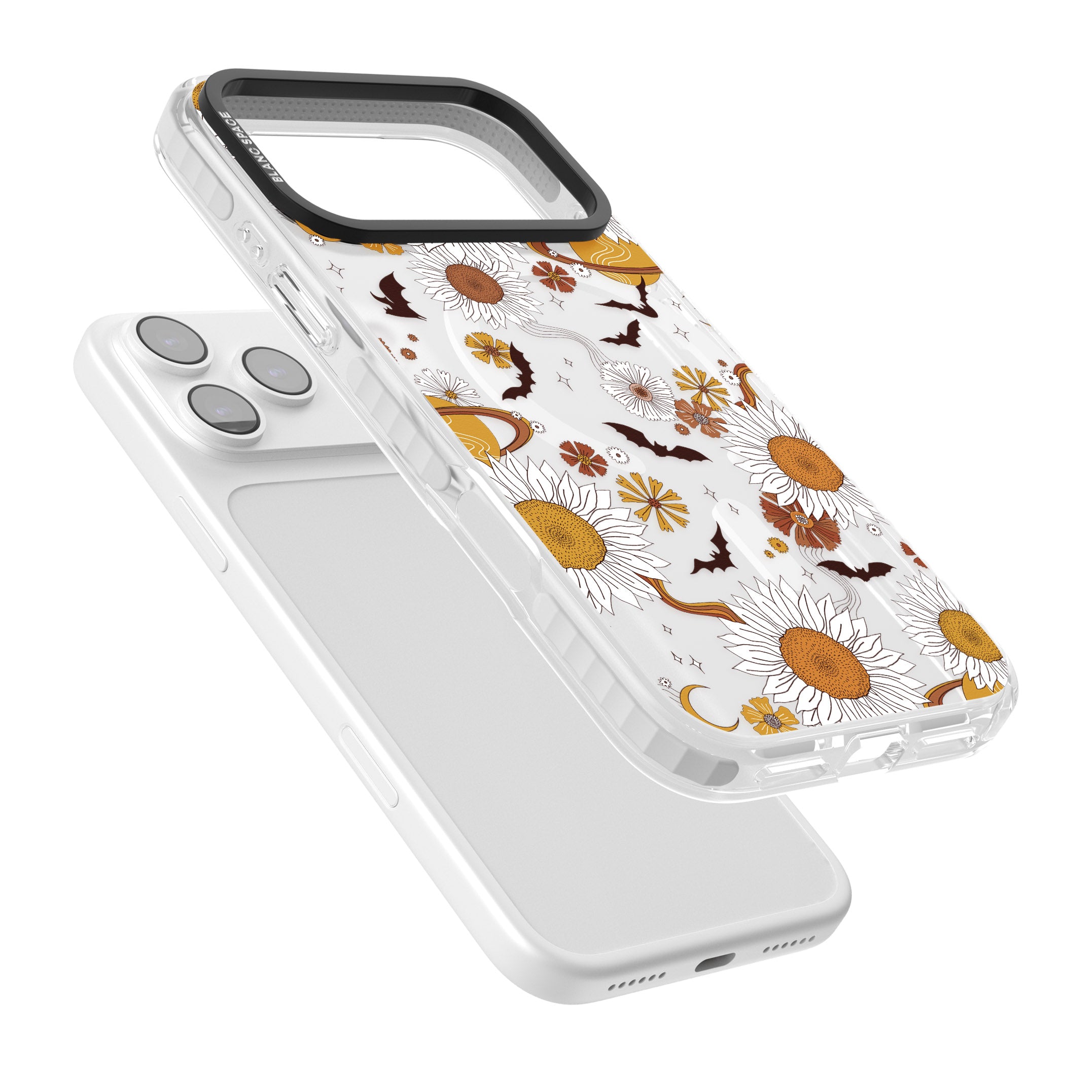 Halloween Bats And Planets iPhone 17 Pro Impact Pro Clear Phone Case Colours