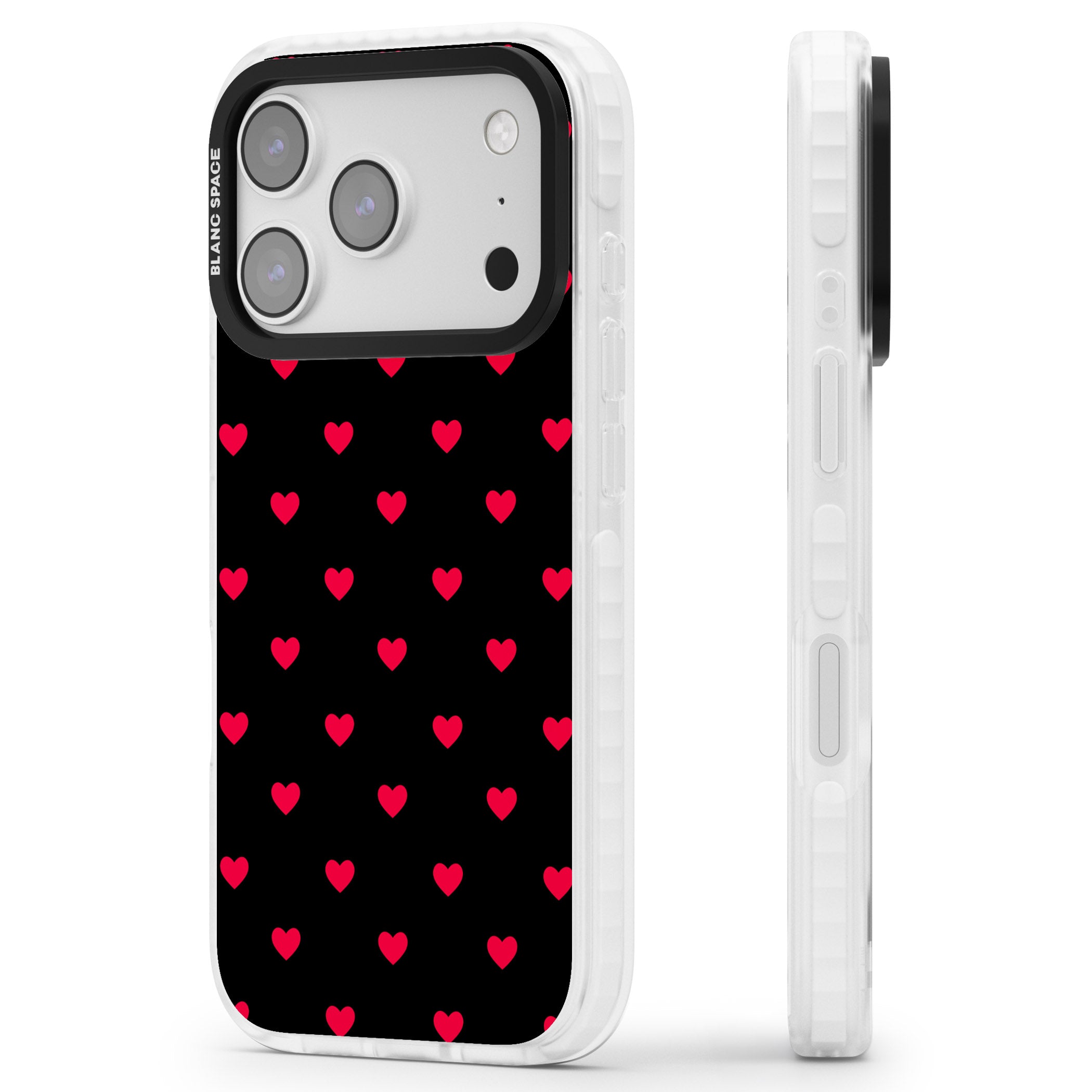 Small Heart Pattern: Red & iPhone 17 Pro Impact Pro Clear Phone Case Side Profile