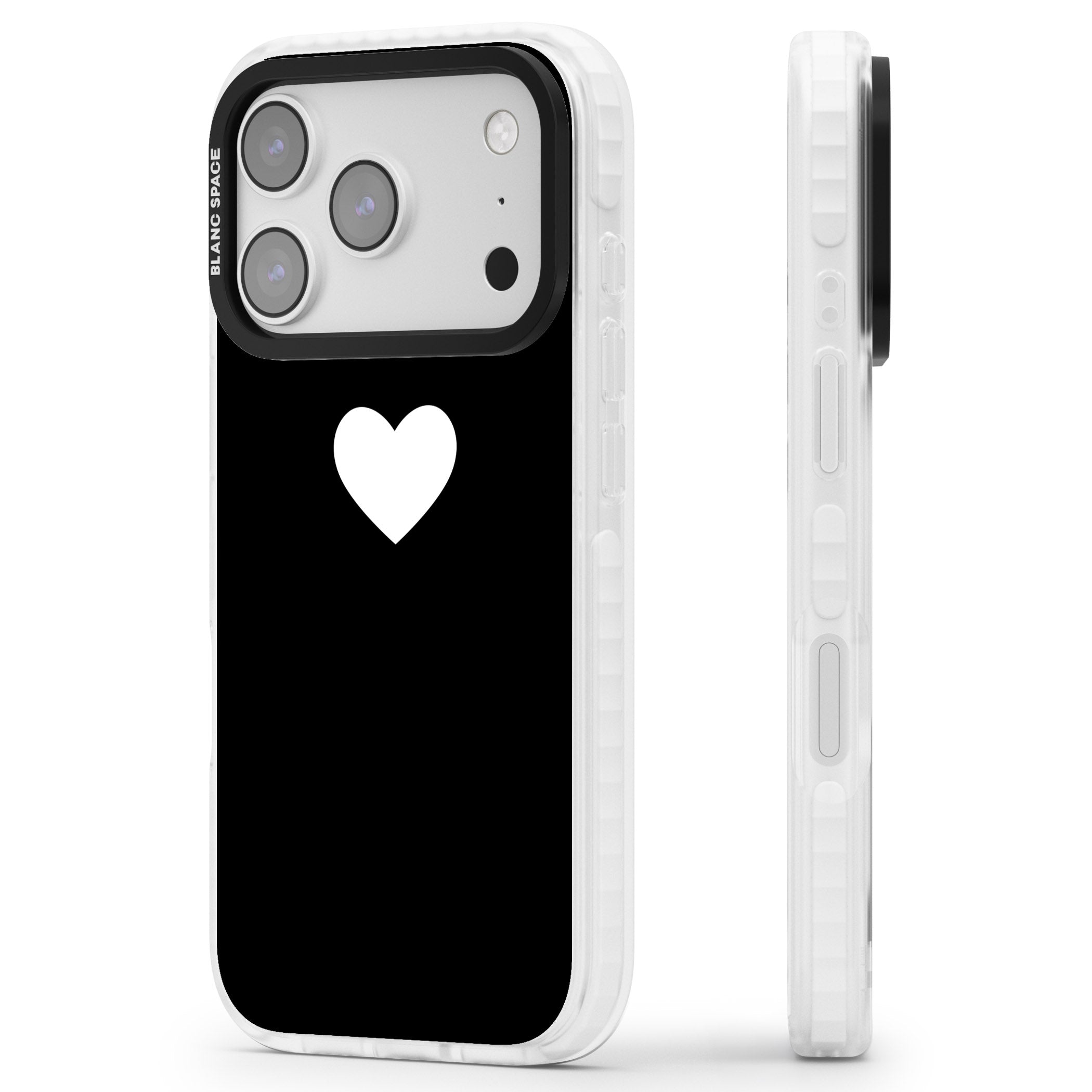 Single Heart Design: White & iPhone 17 Pro Impact Pro Clear Phone Case Side Profile