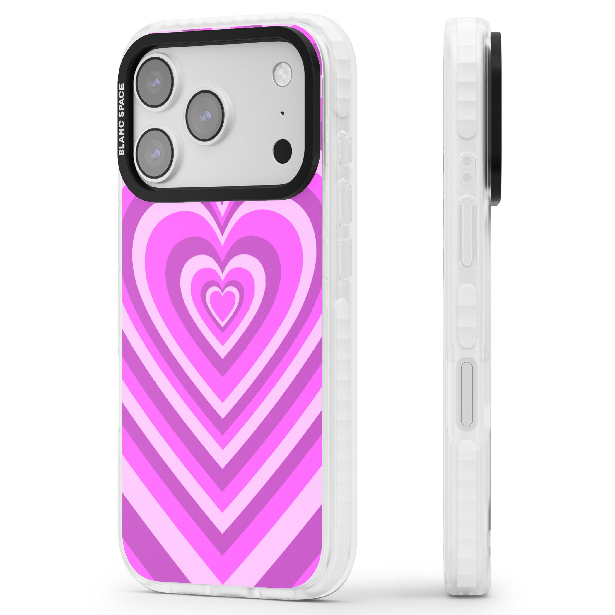 Pink Heart Illusion iPhone 17 Pro Impact Pro Clear Phone Case Side Profile