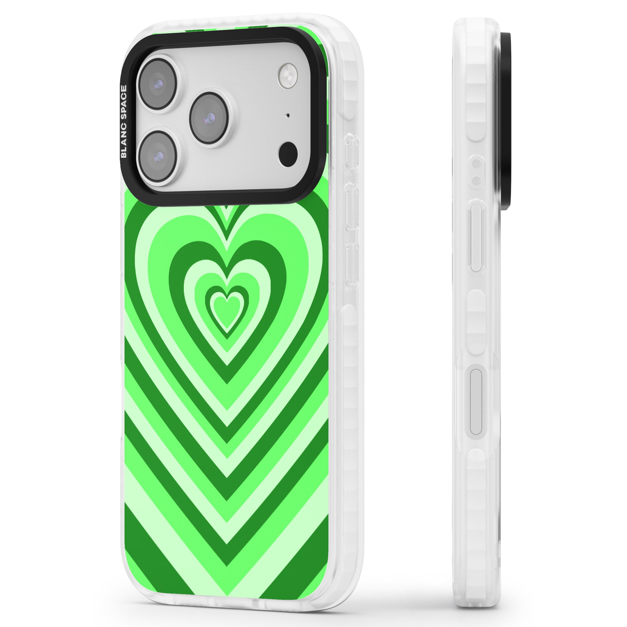 Green Heart Illusion iPhone 17 Pro Impact Pro Clear Phone Case Side Profile