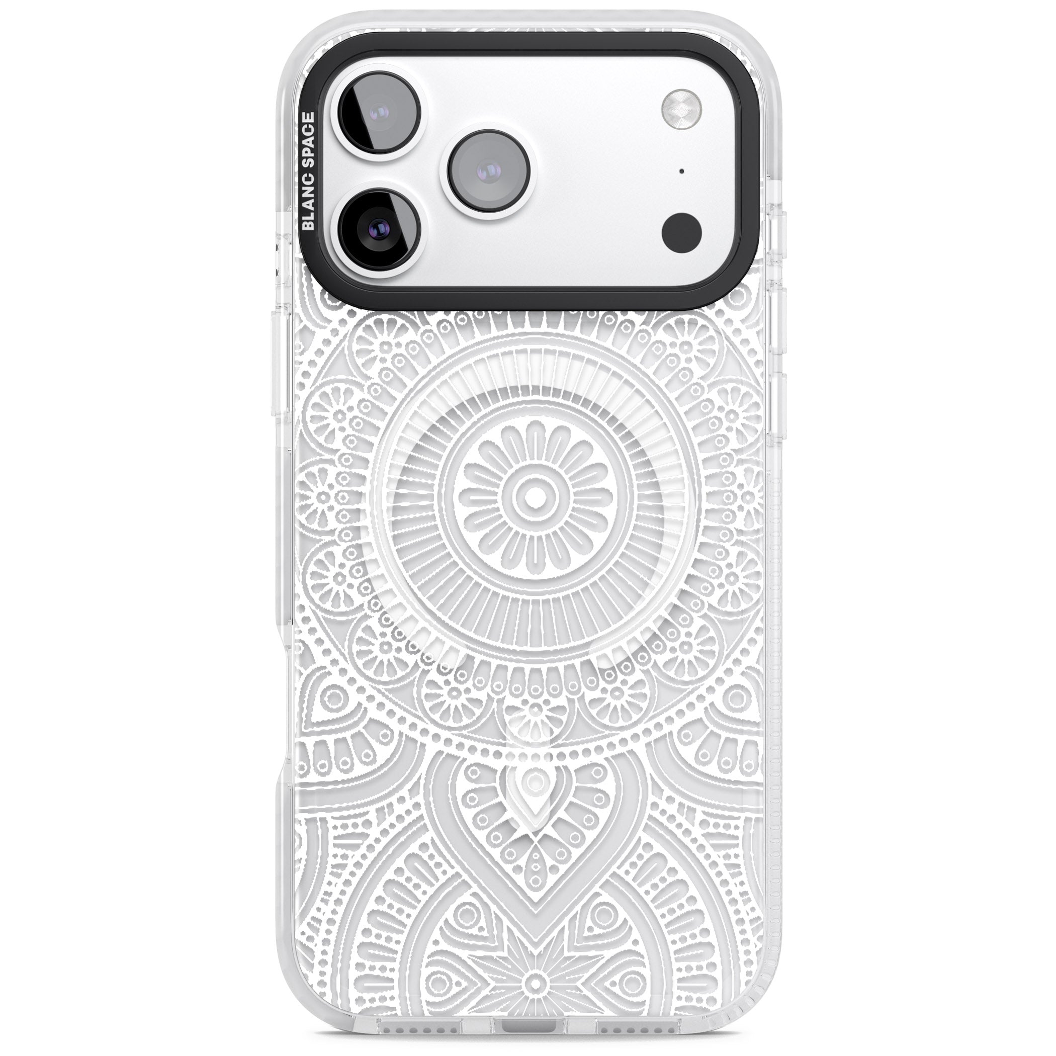 White Henna Flower Wheel iPhone 17 Pro Impact Pro Clear Phone Case