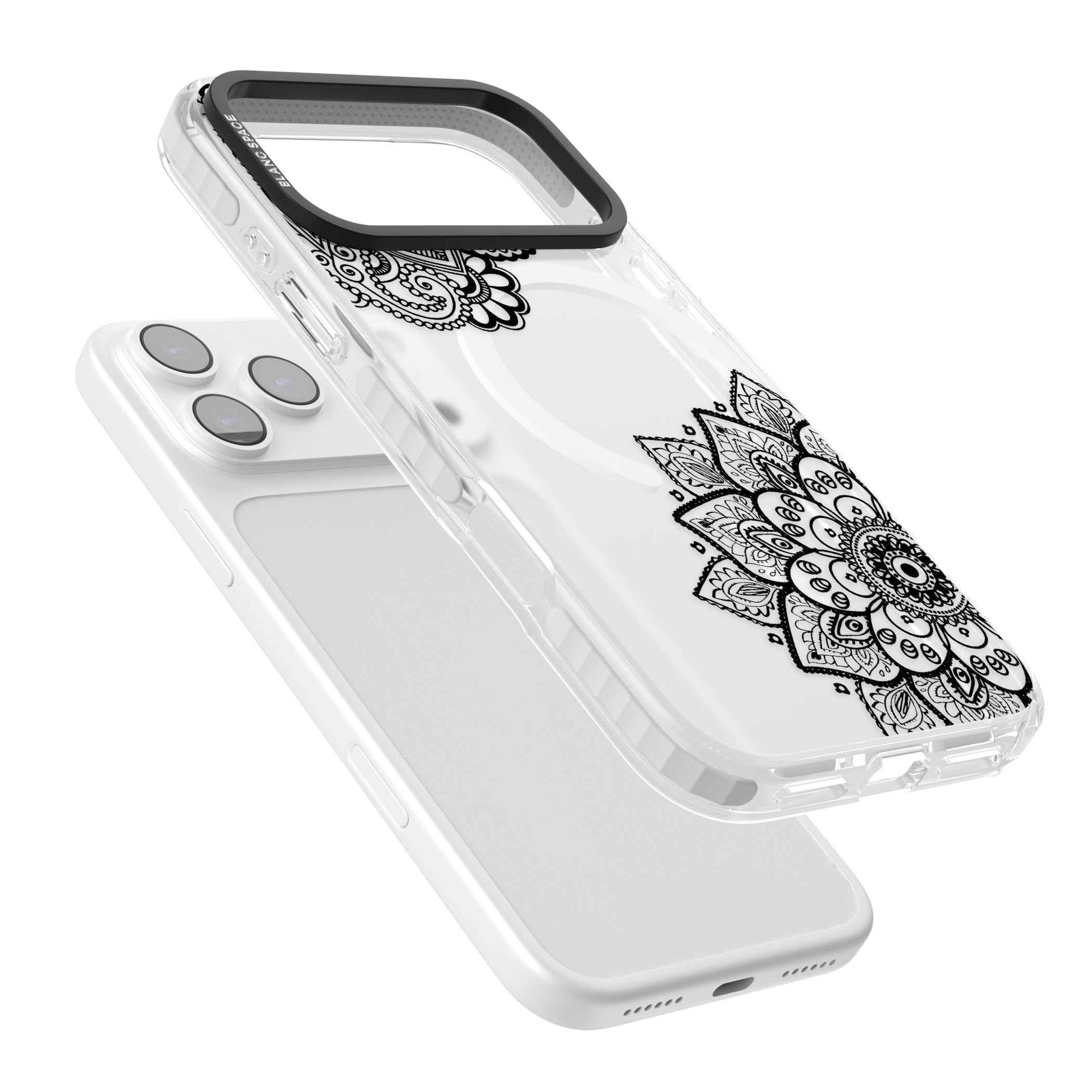 Black Henna Florals iPhone 17 Pro Impact Pro Clear Phone Case Colours