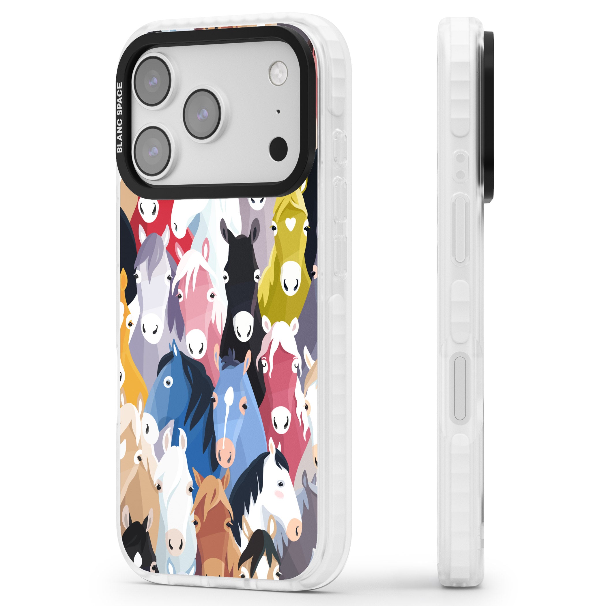 Colourful Horse Pattern iPhone 17 Pro Impact Pro Clear Phone Case Side Profile