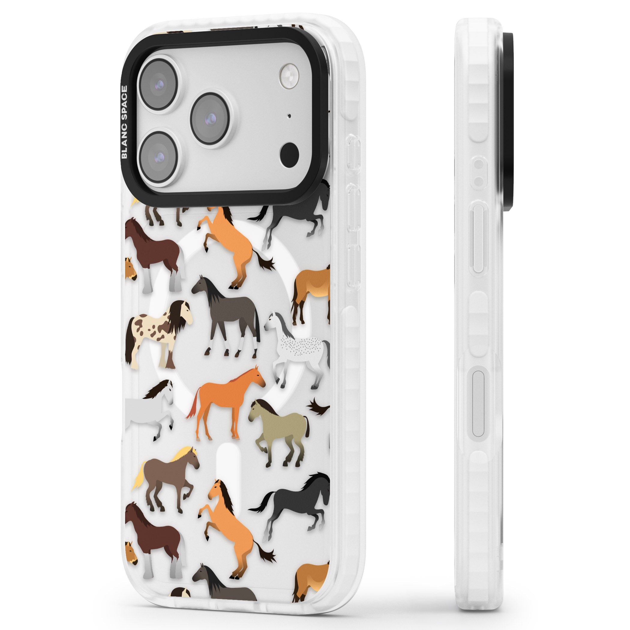 Horse Pattern iPhone 17 Pro Impact Pro Clear Phone Case Side Profile