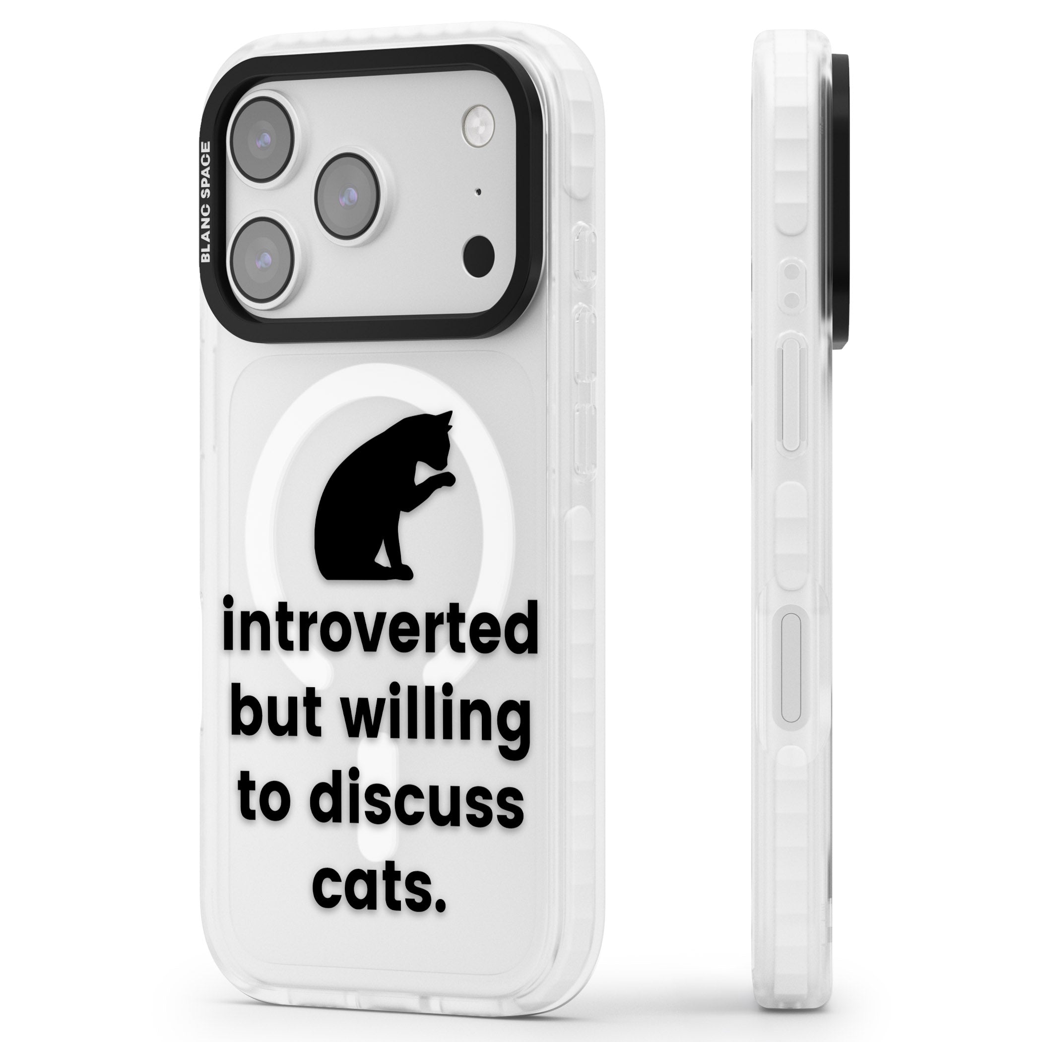 Introverted But Willing To Discuss Cats iPhone 17 Pro Impact Pro Clear Phone Case Side Profile