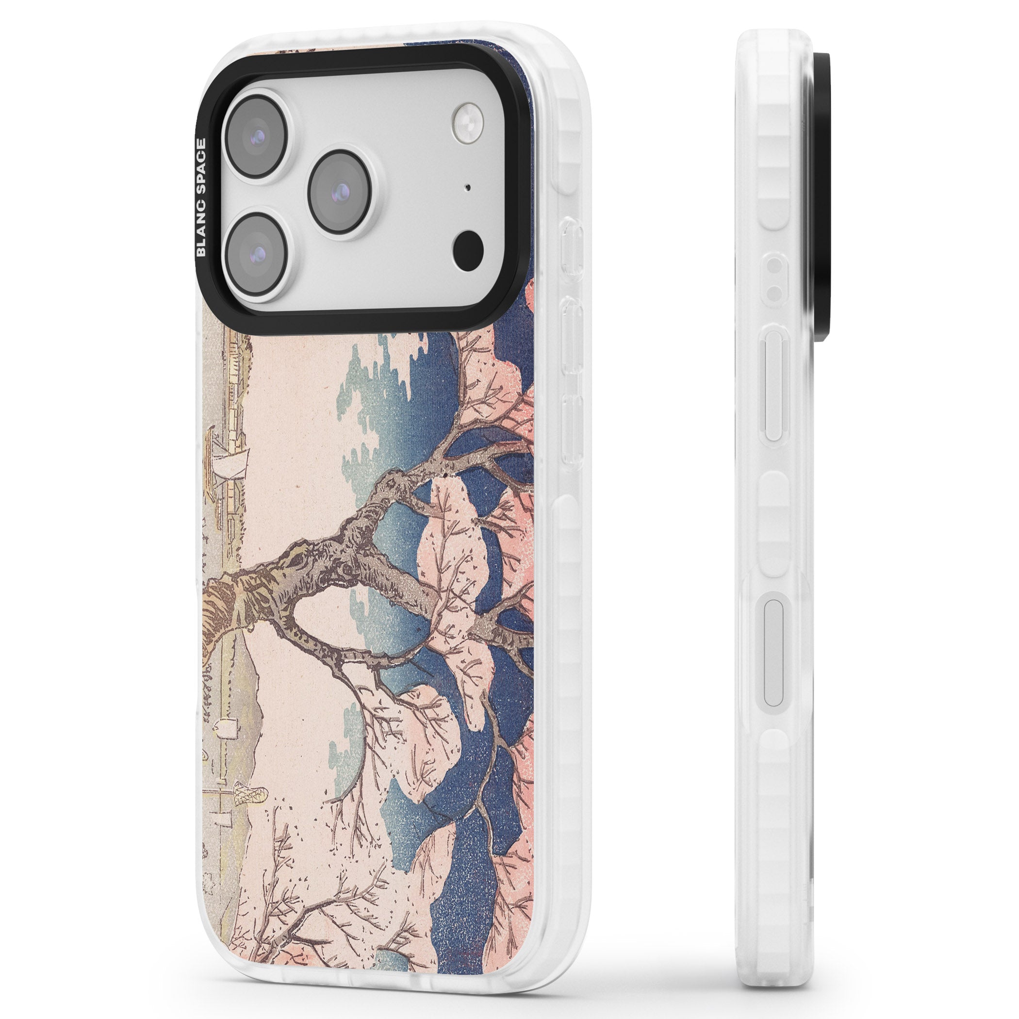 Vintage Japanese Illustrations Cherry Tree iPhone 17 Pro Impact Pro Clear Phone Case Side Profile