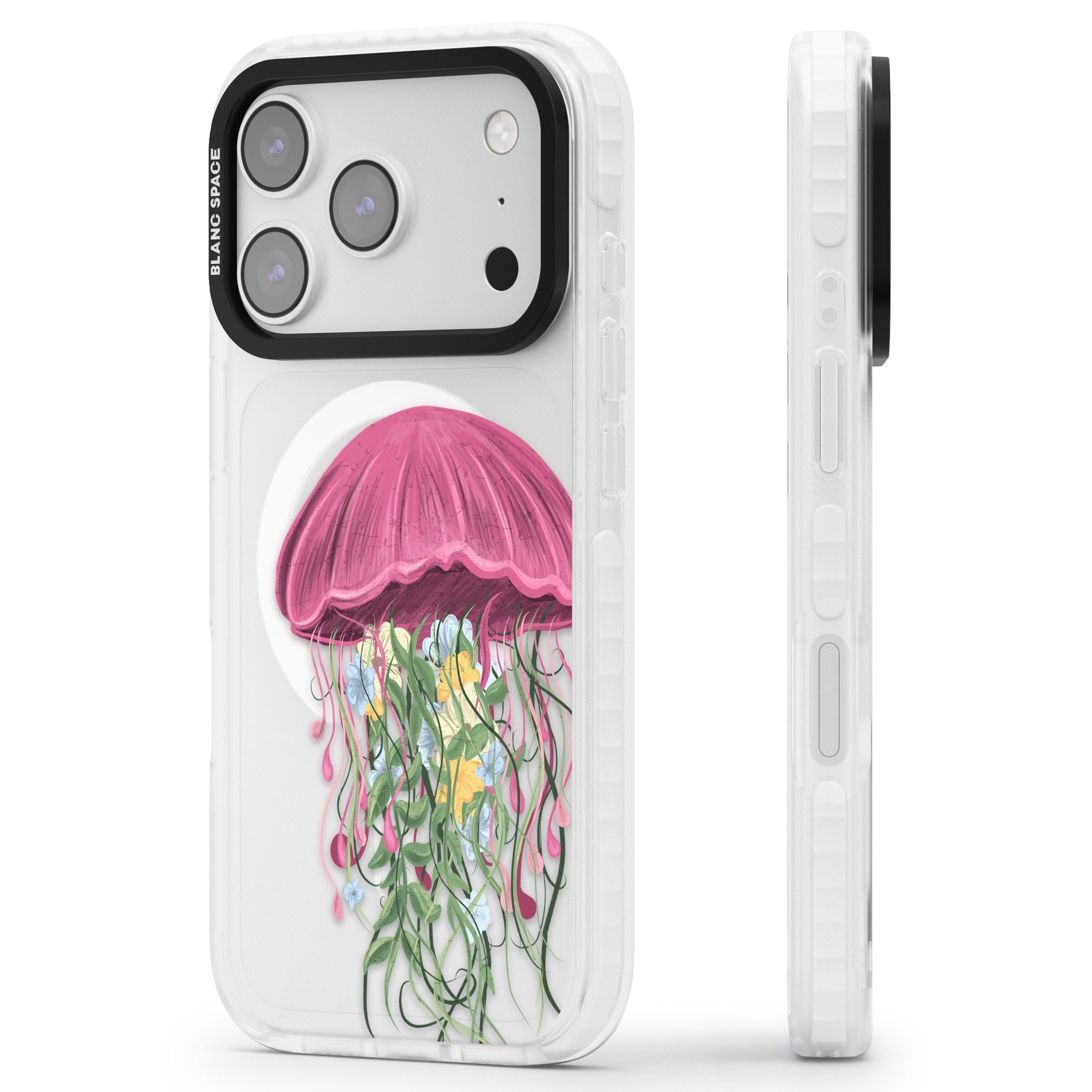Botanical Jellyfish iPhone 17 Pro Impact Pro Clear Phone Case Side Profile