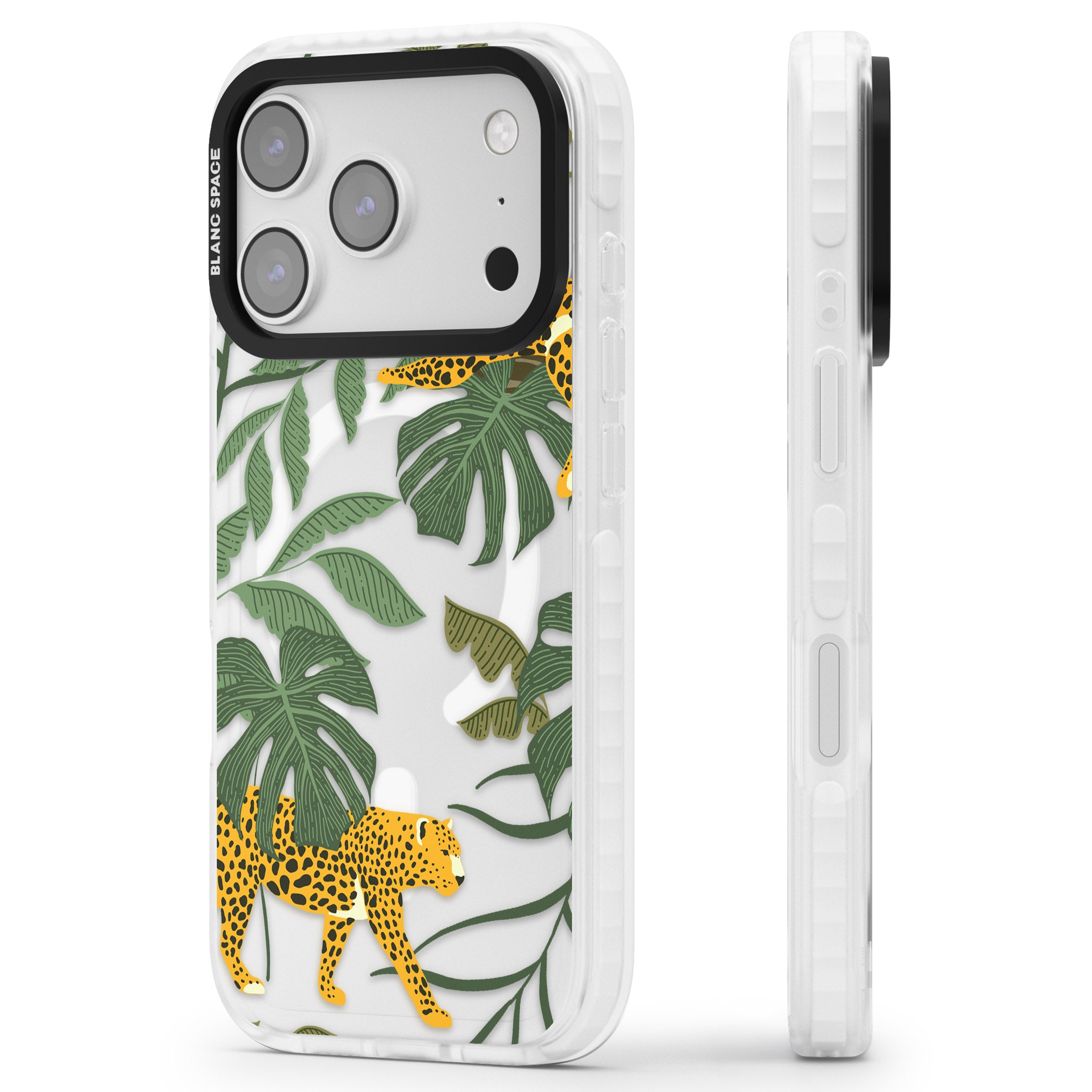 Jungle Cat Pattern iPhone 17 Pro Impact Pro Clear Phone Case Side Profile