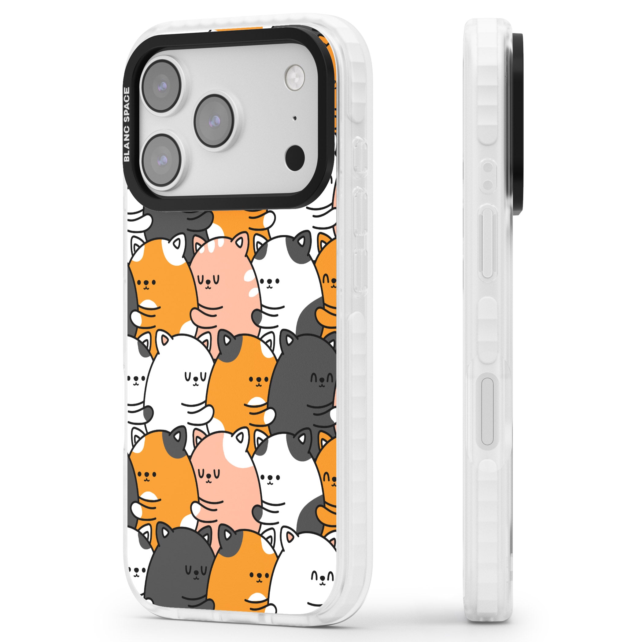 Spooning Cats Kawaii Pattern iPhone 17 Pro Impact Pro Clear Phone Case Side Profile