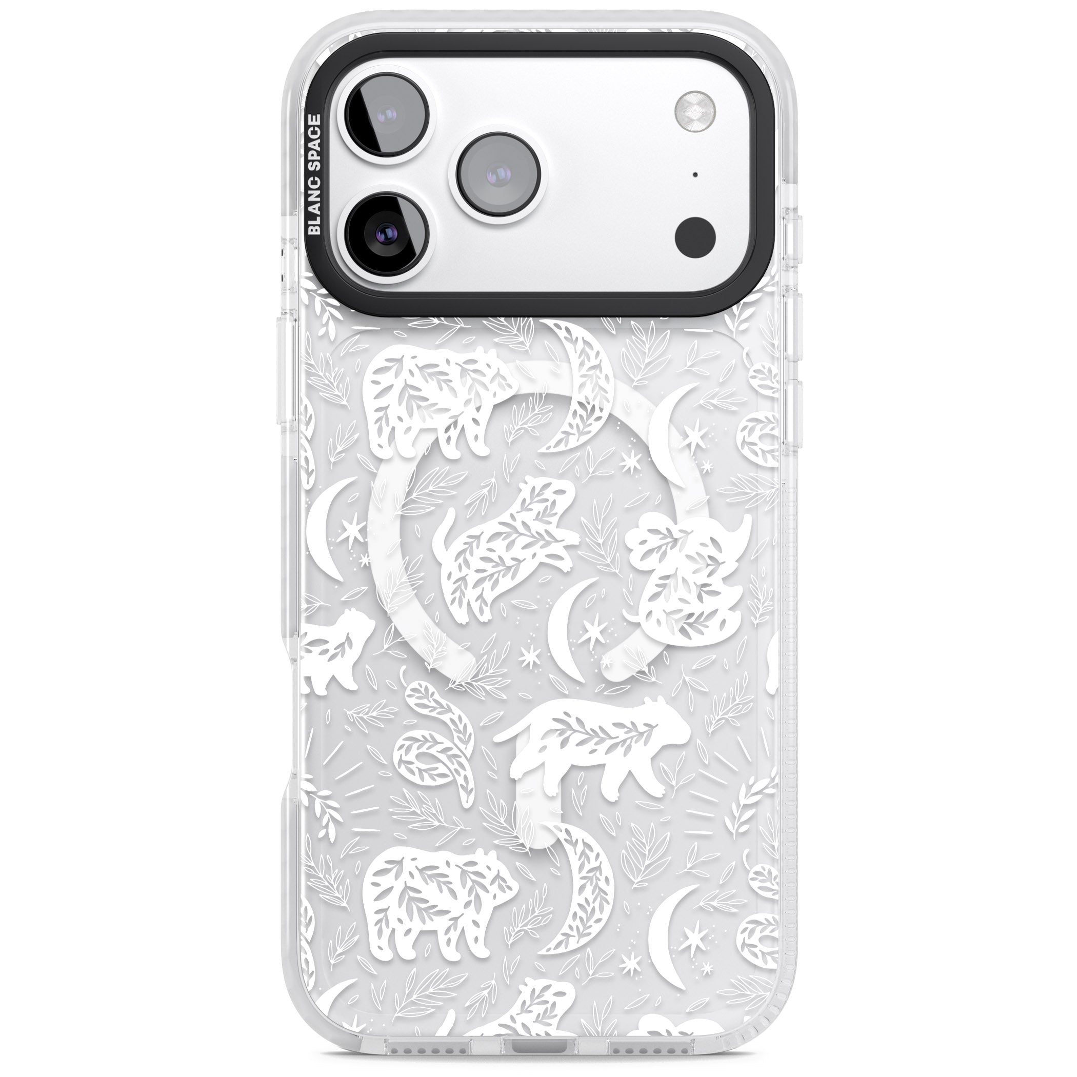 Forest Animal Silhouettes: White/Clear iPhone 17 Pro Impact Pro Clear Phone Case