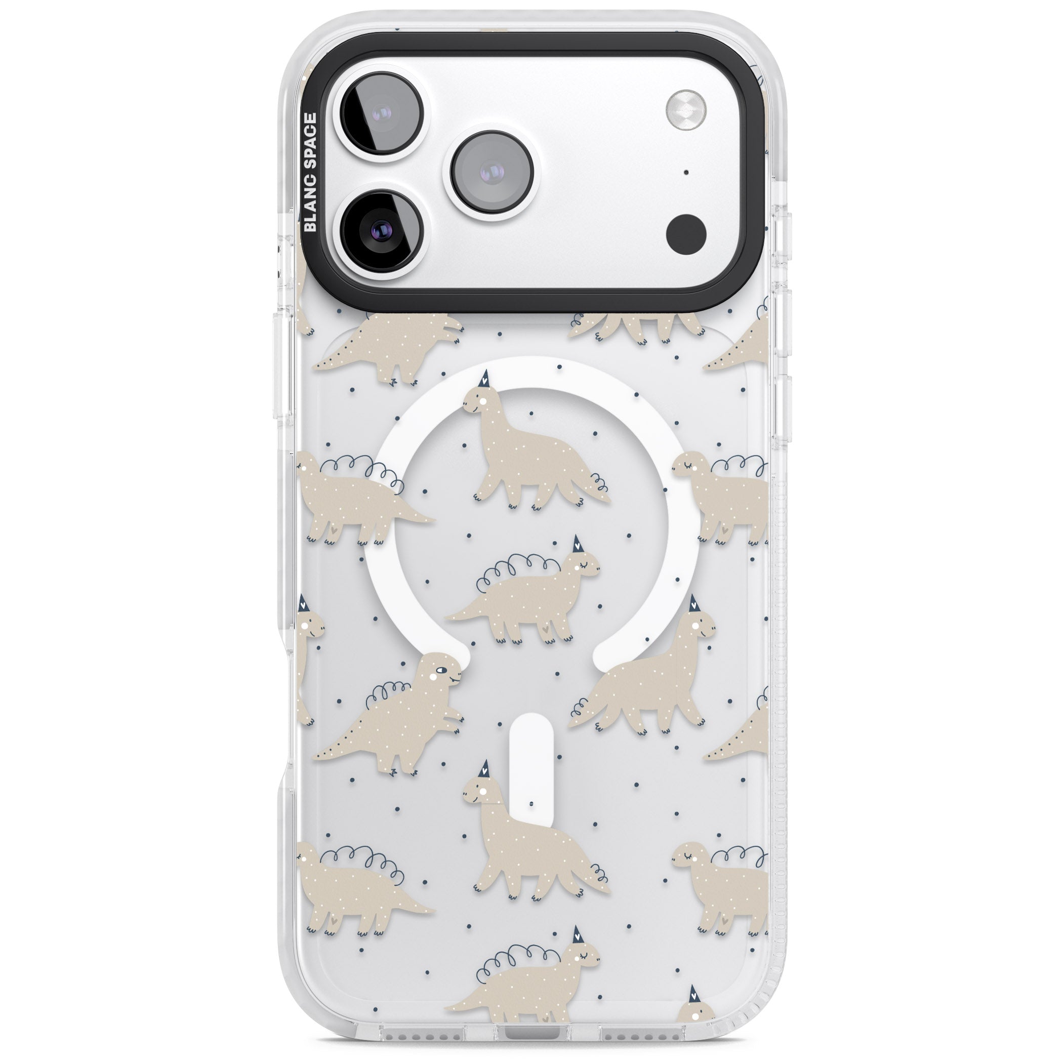 Adorable Dino Pattern iPhone 17 Pro Impact Pro Clear Phone Case