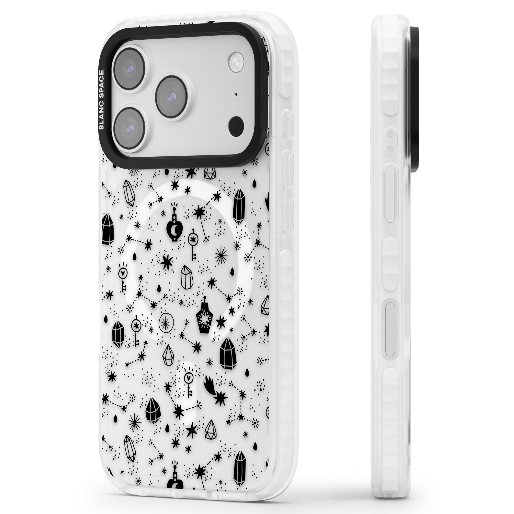 Black Cosmic Crystal iPhone 17 Pro Impact Pro Clear Phone Case Side Profile