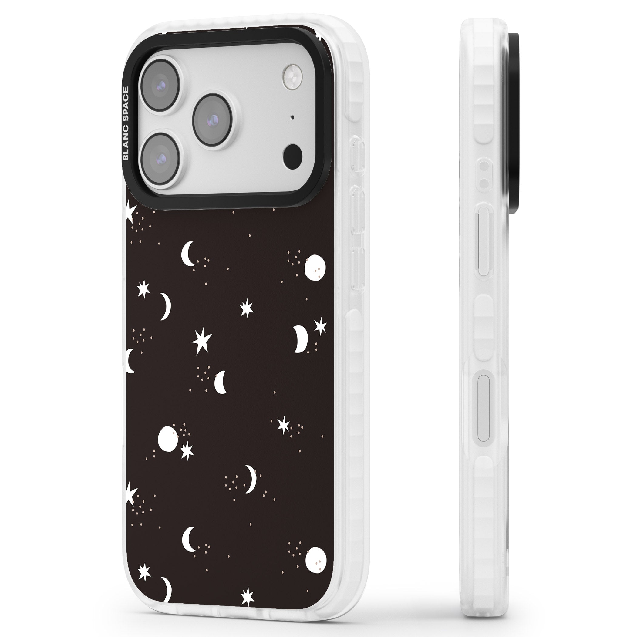 Funky Moons & Stars iPhone 17 Pro Impact Pro Clear Phone Case Side Profile