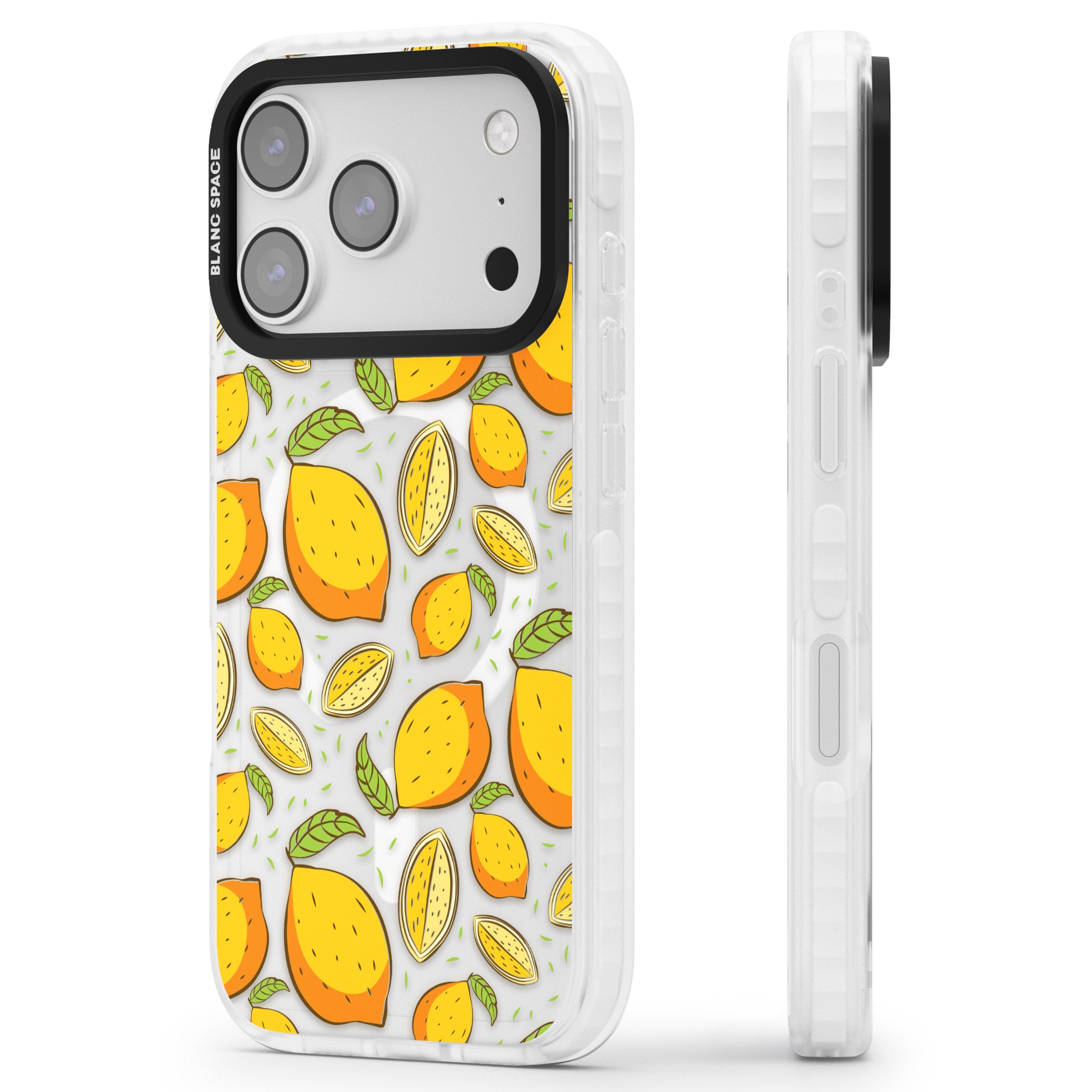 Lemon Pattern iPhone 17 Pro Impact Pro Clear Phone Case Side Profile