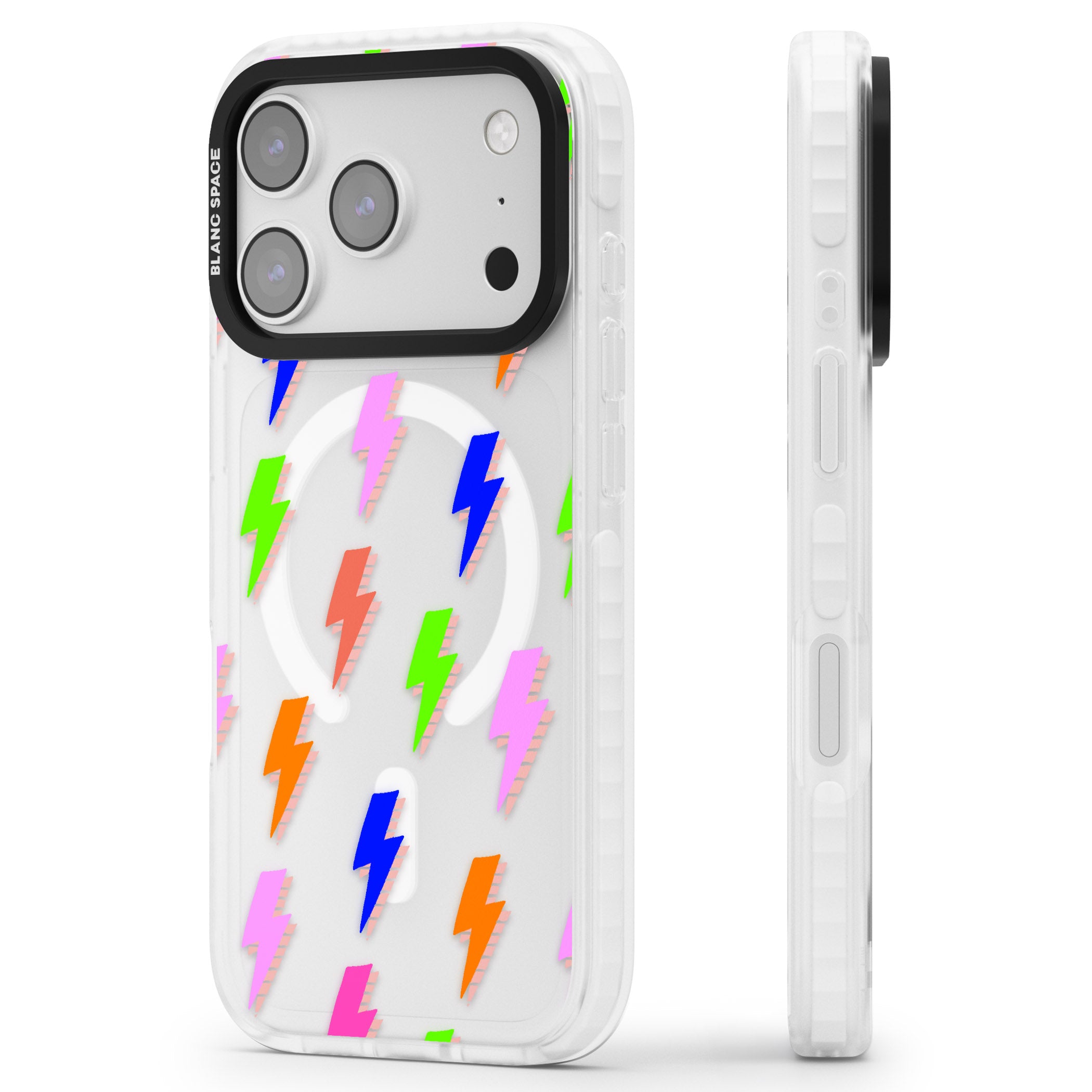 Rainbow Pop Lightning iPhone 17 Pro Impact Pro Clear Phone Case Side Profile