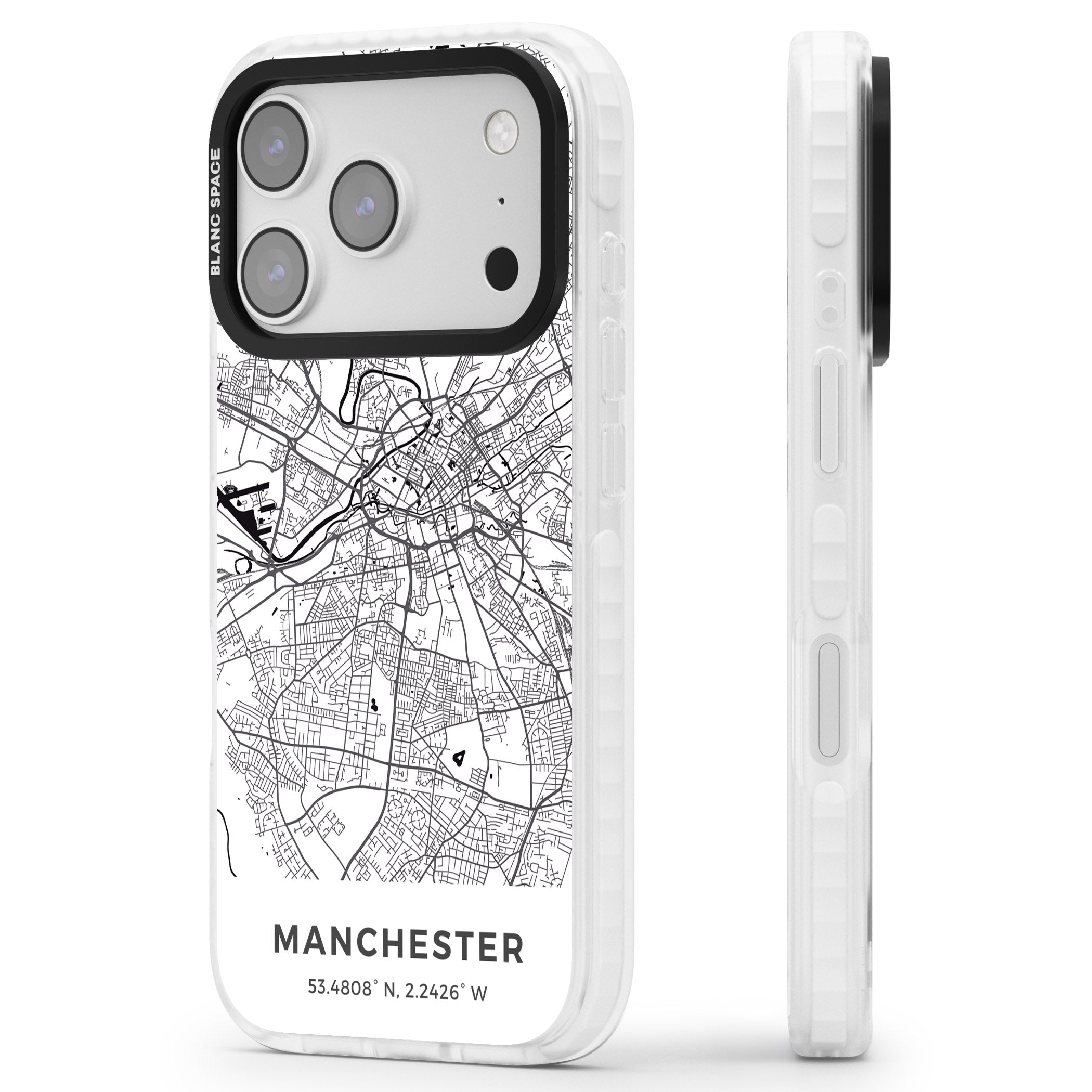 Manchester Map iPhone 17 Pro Impact Pro Clear Phone Case Side Profile