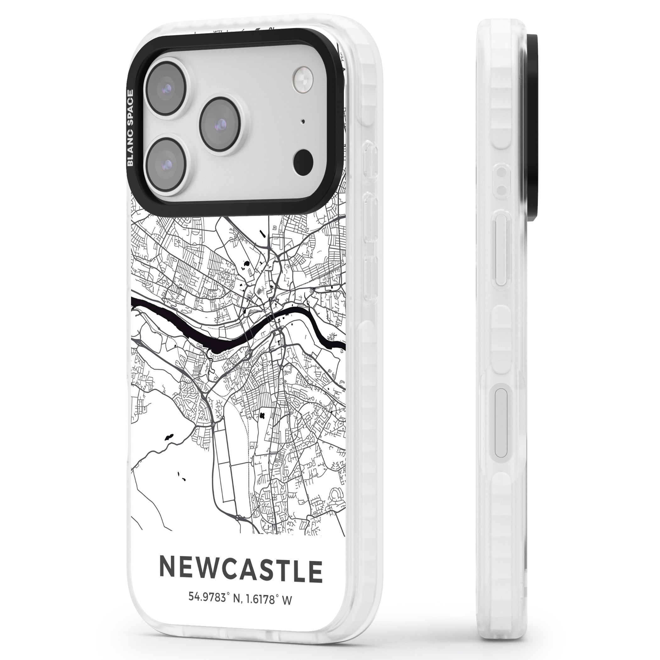 Newcastle City Map iPhone 17 Pro Impact Pro Clear Phone Case Side Profile