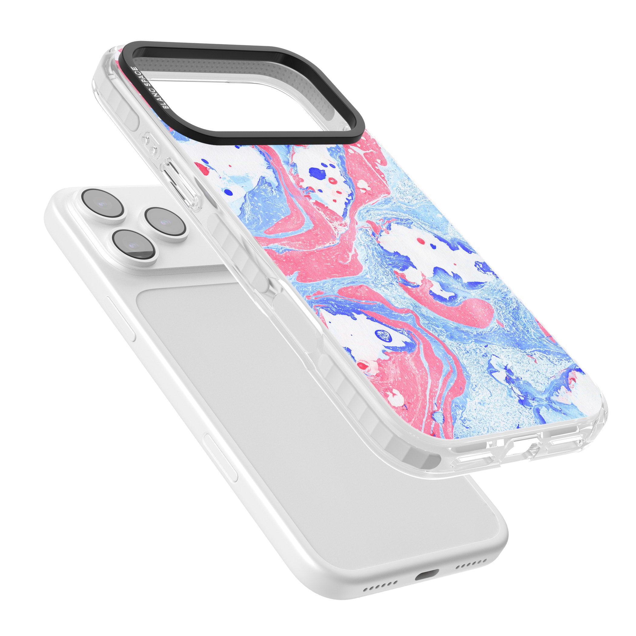 Pink, Blue & White Marbled Paper Pattern iPhone 17 Pro Max Impact Pro Clear Phone Case Colours