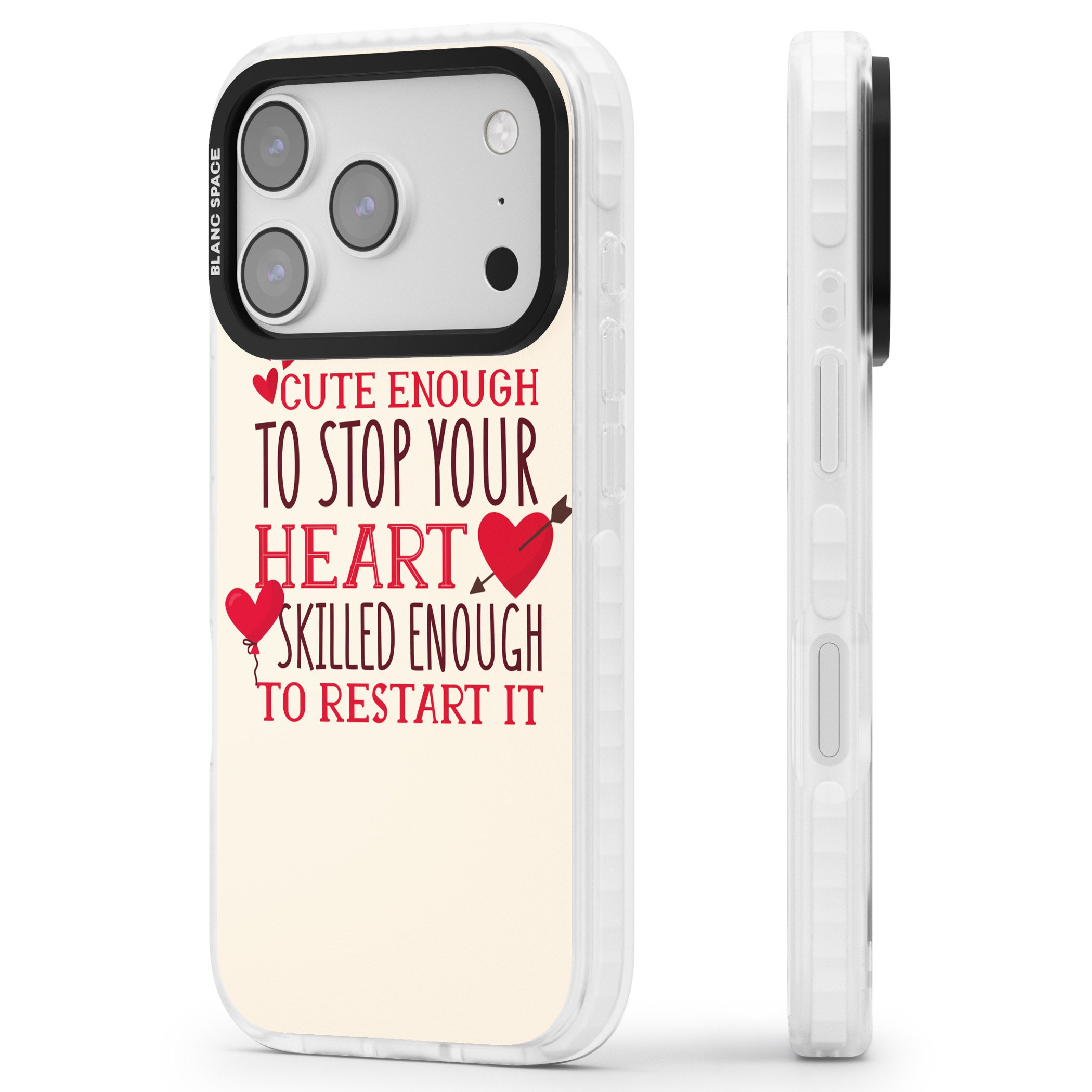 Cute Enough To Stop Your Heart iPhone 17 Pro Impact Pro Clear Phone Case Side Profile