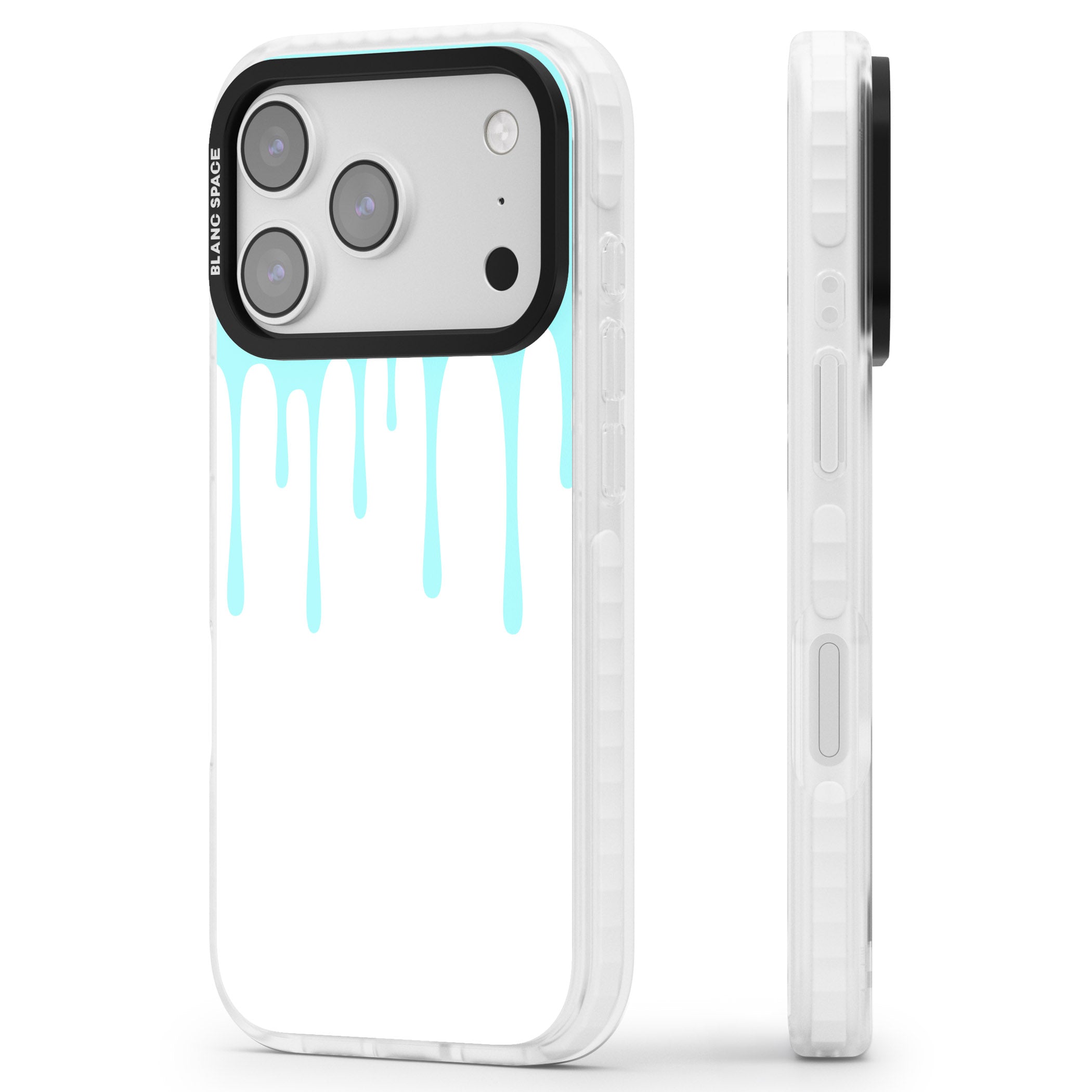 Melted Teal Drip iPhone 17 Pro Impact Pro Clear Phone Case Side Profile