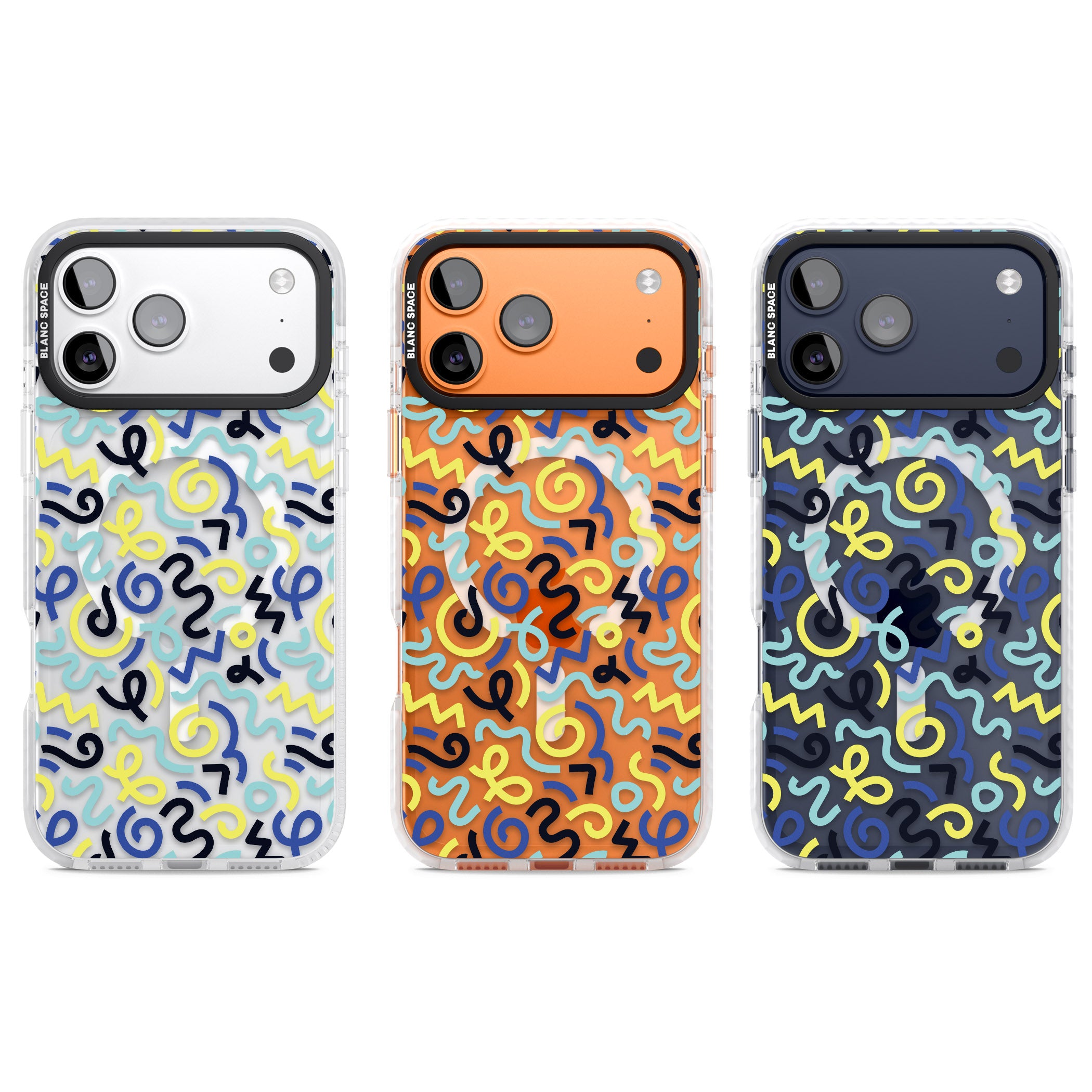 Blue & Yellow Memphis Retro iPhone 17 Pro Impact Pro Clear Phone Case APT Impact Protection