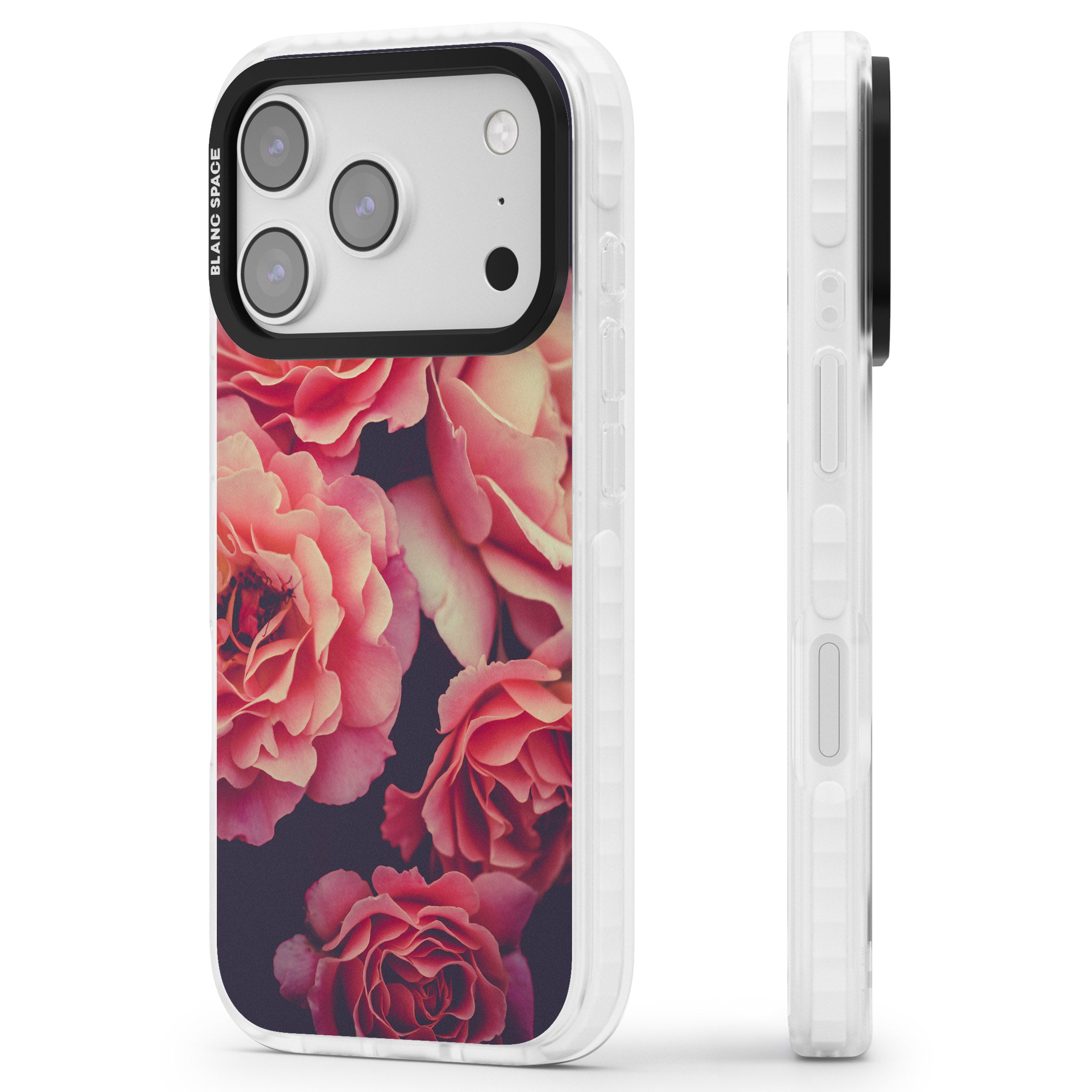 Midnight Rose Bloom iPhone 17 Pro Impact Pro Clear Phone Case Side Profile