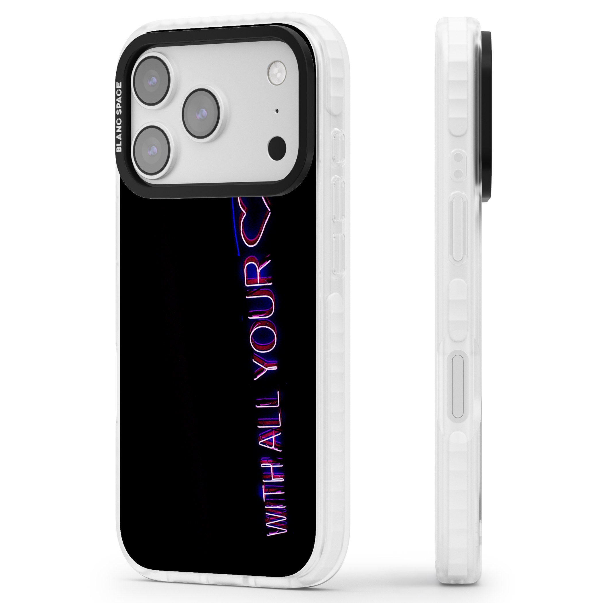 Neon Heart Script iPhone 17 Pro Impact Pro Clear Phone Case Side Profile