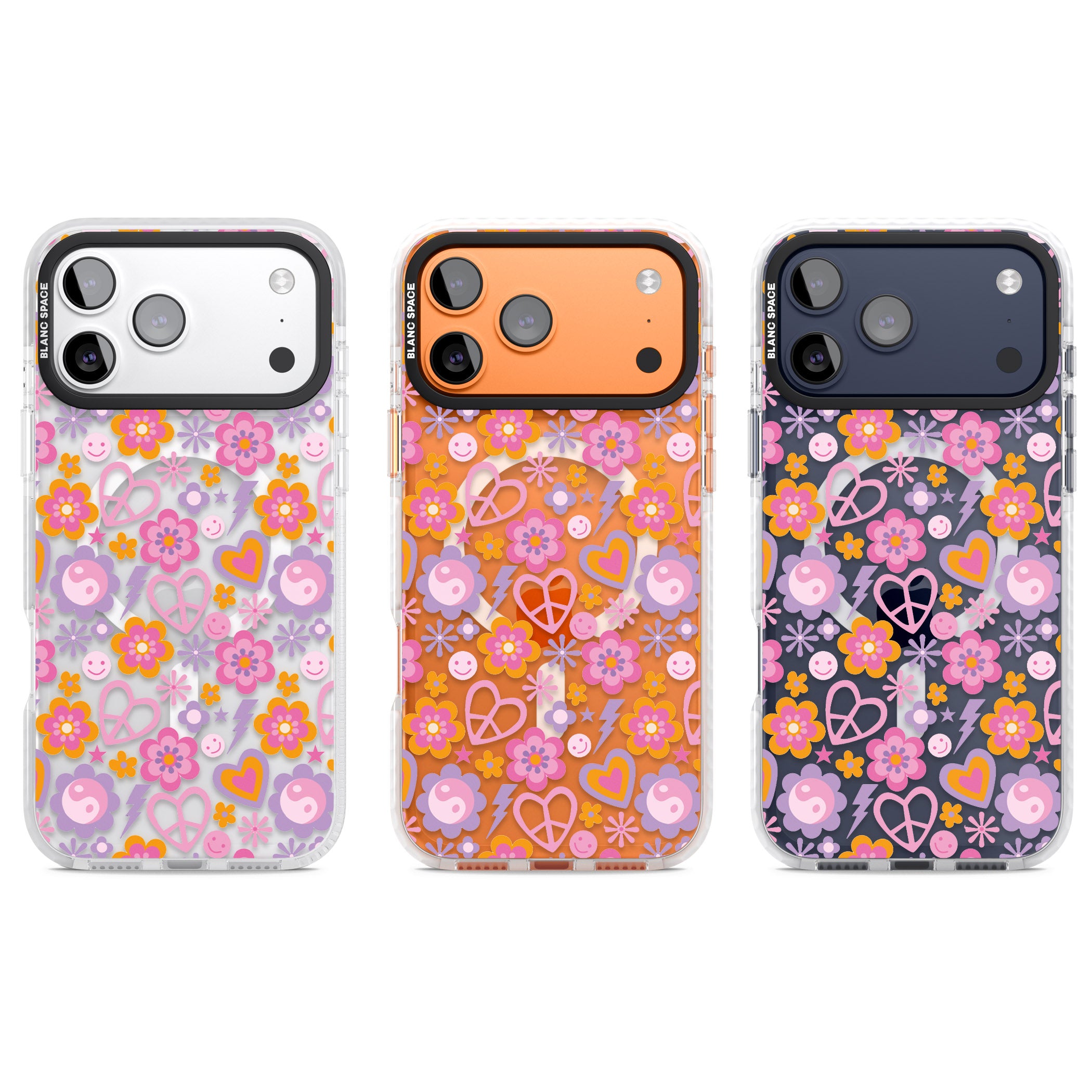 Peace, Love And Flowers Pattern iPhone 17 Pro Impact Pro Clear Phone Case APT Impact Protection