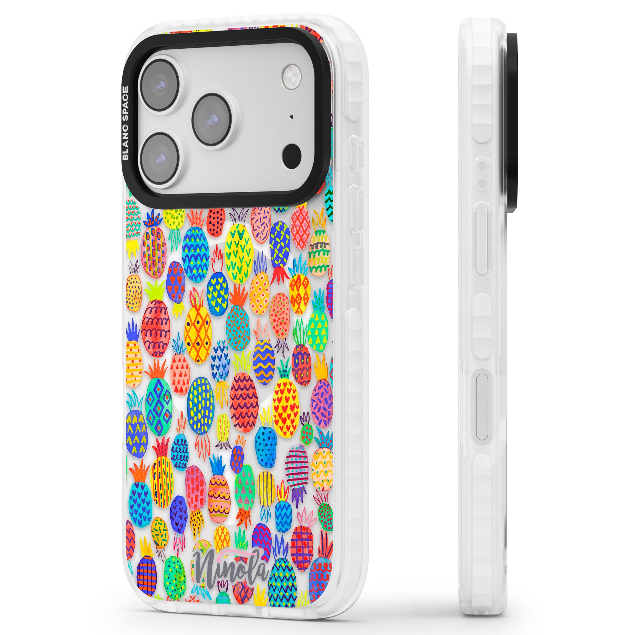 Vibrant Pineapple Pattern iPhone 17 Pro Max Impact Pro Clear Phone Case Side Profile