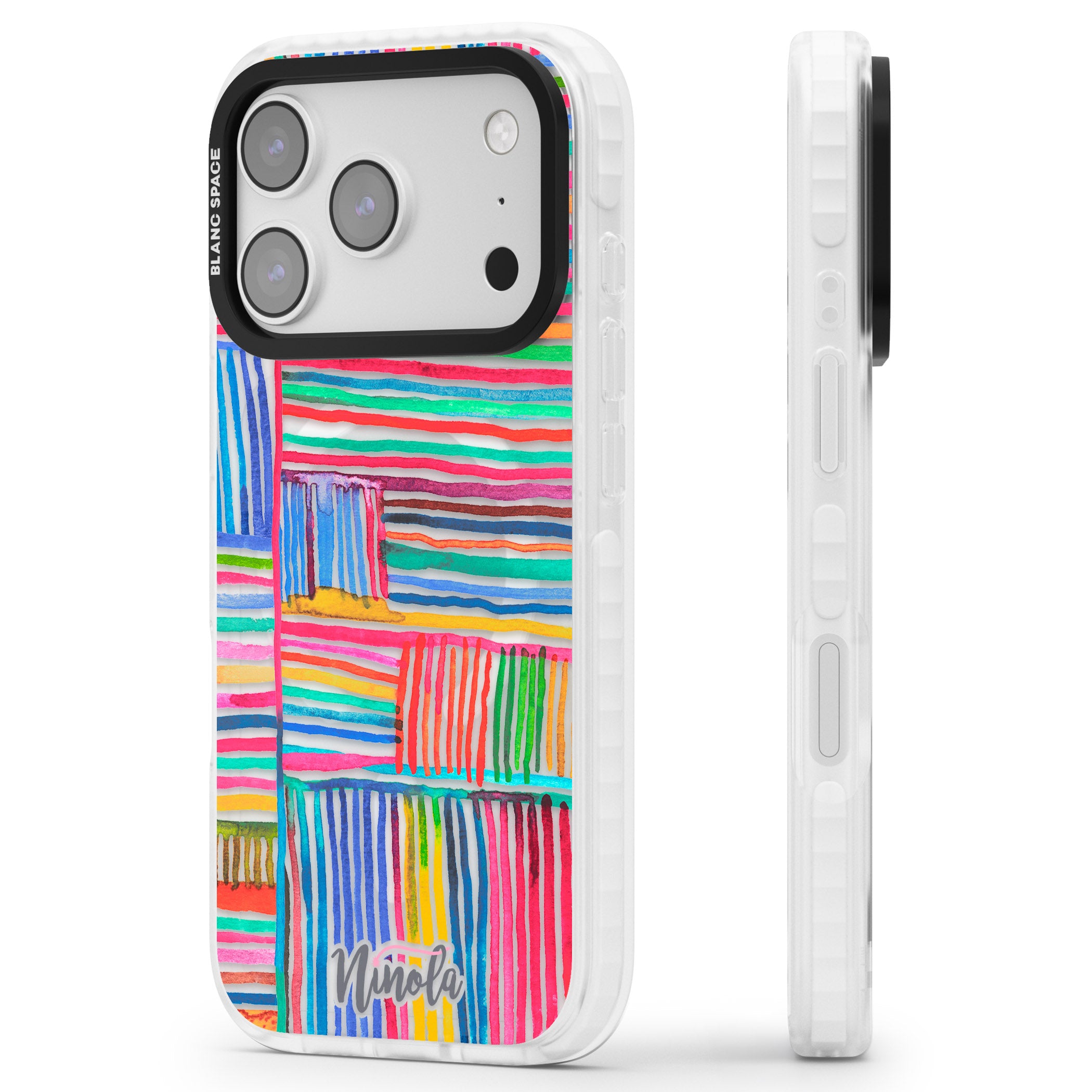 Vibrant Watercolor Lines iPhone 17 Pro Impact Pro Clear Phone Case Side Profile