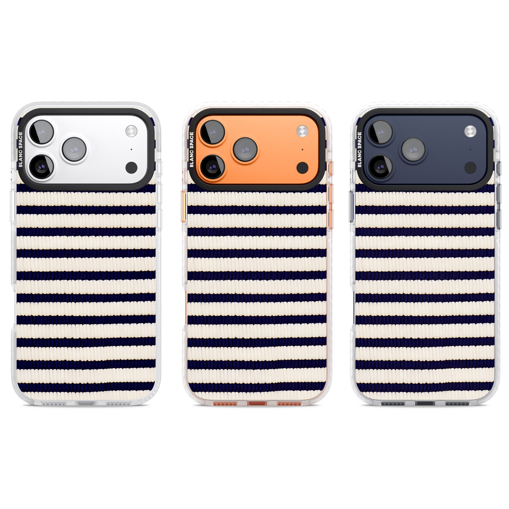 Navy & Cream Stripes iPhone 17 Pro Impact Pro Clear Phone Case APT Impact Protection