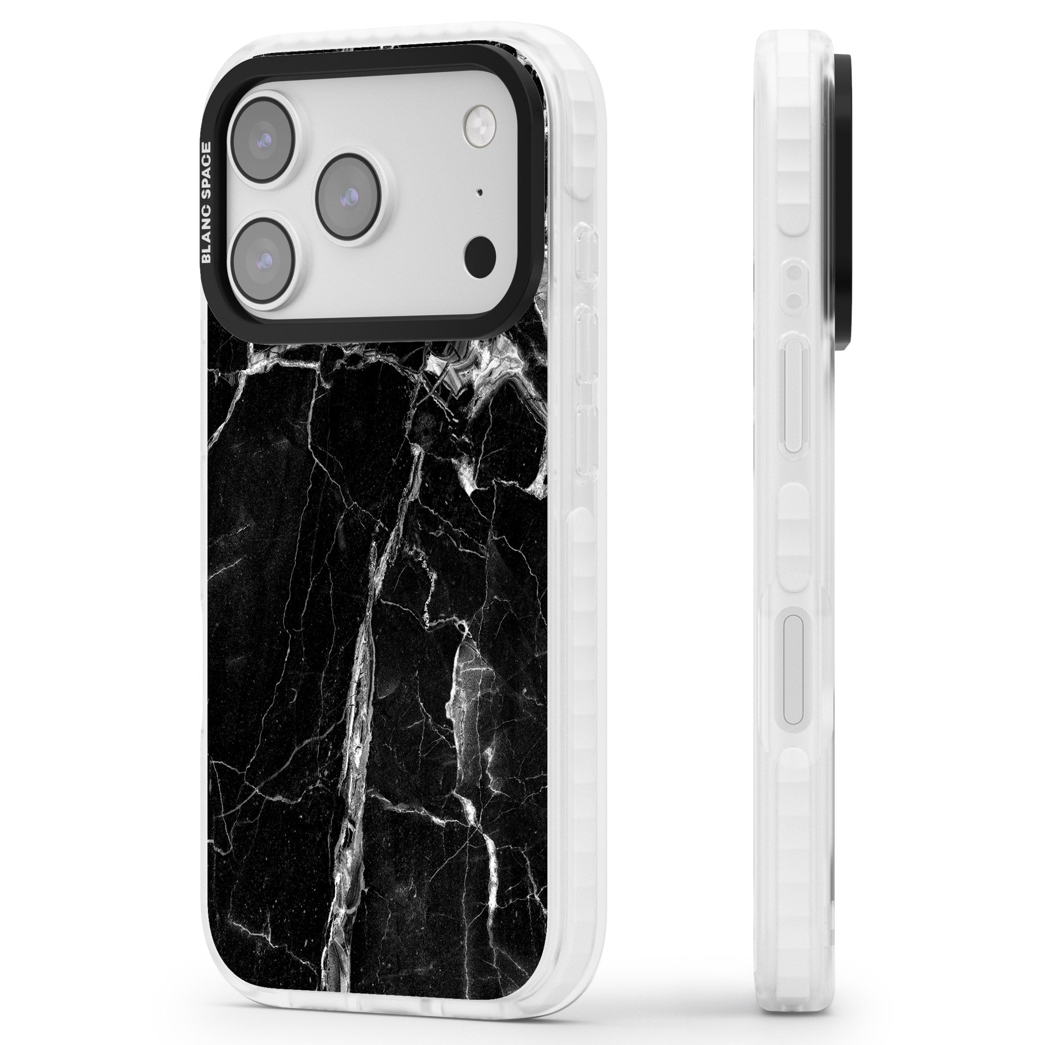 Black Onyx Marble iPhone 17 Pro Impact Pro Clear Phone Case Side Profile