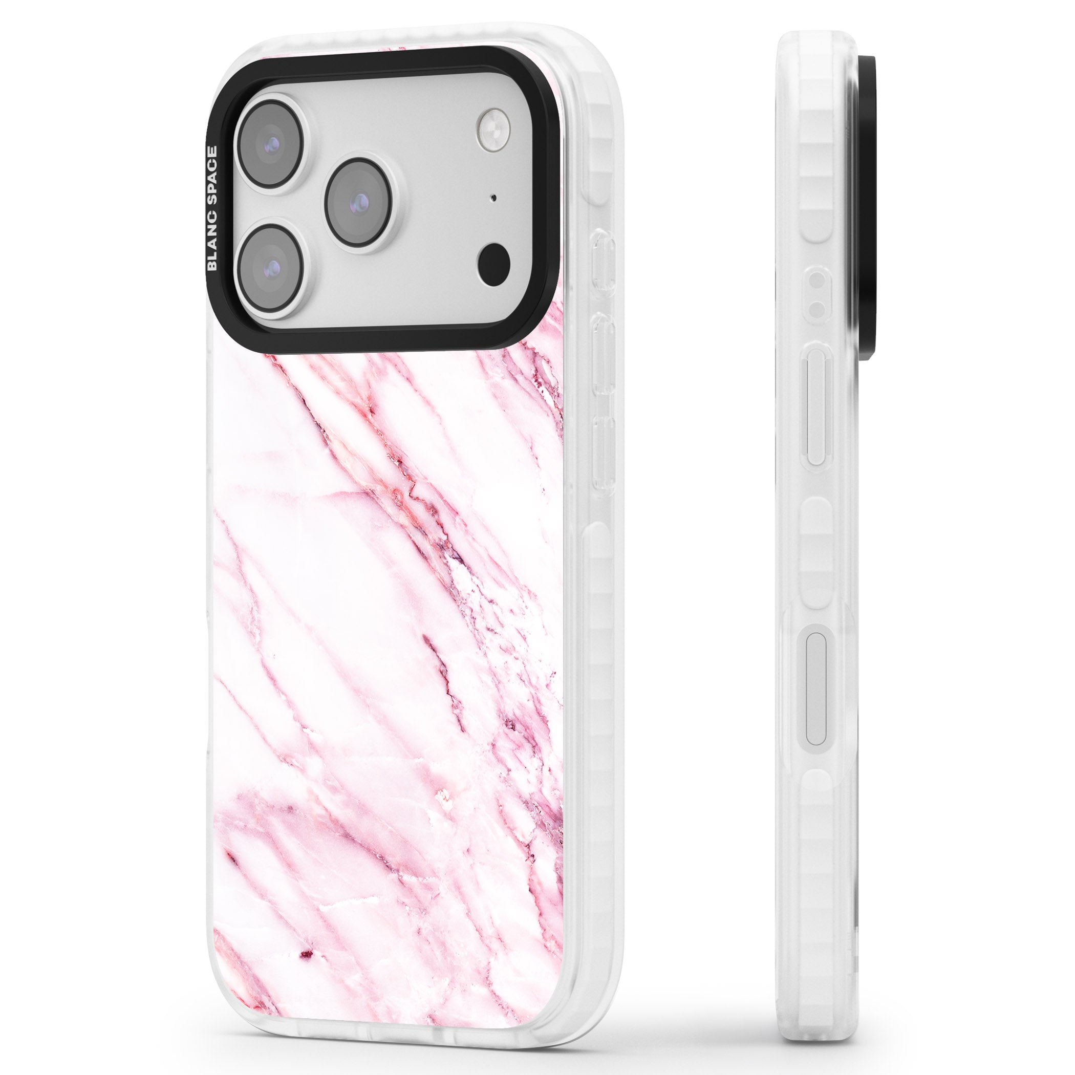 White Pink Onyx Marble iPhone 17 Pro Impact Pro Clear Phone Case Side Profile