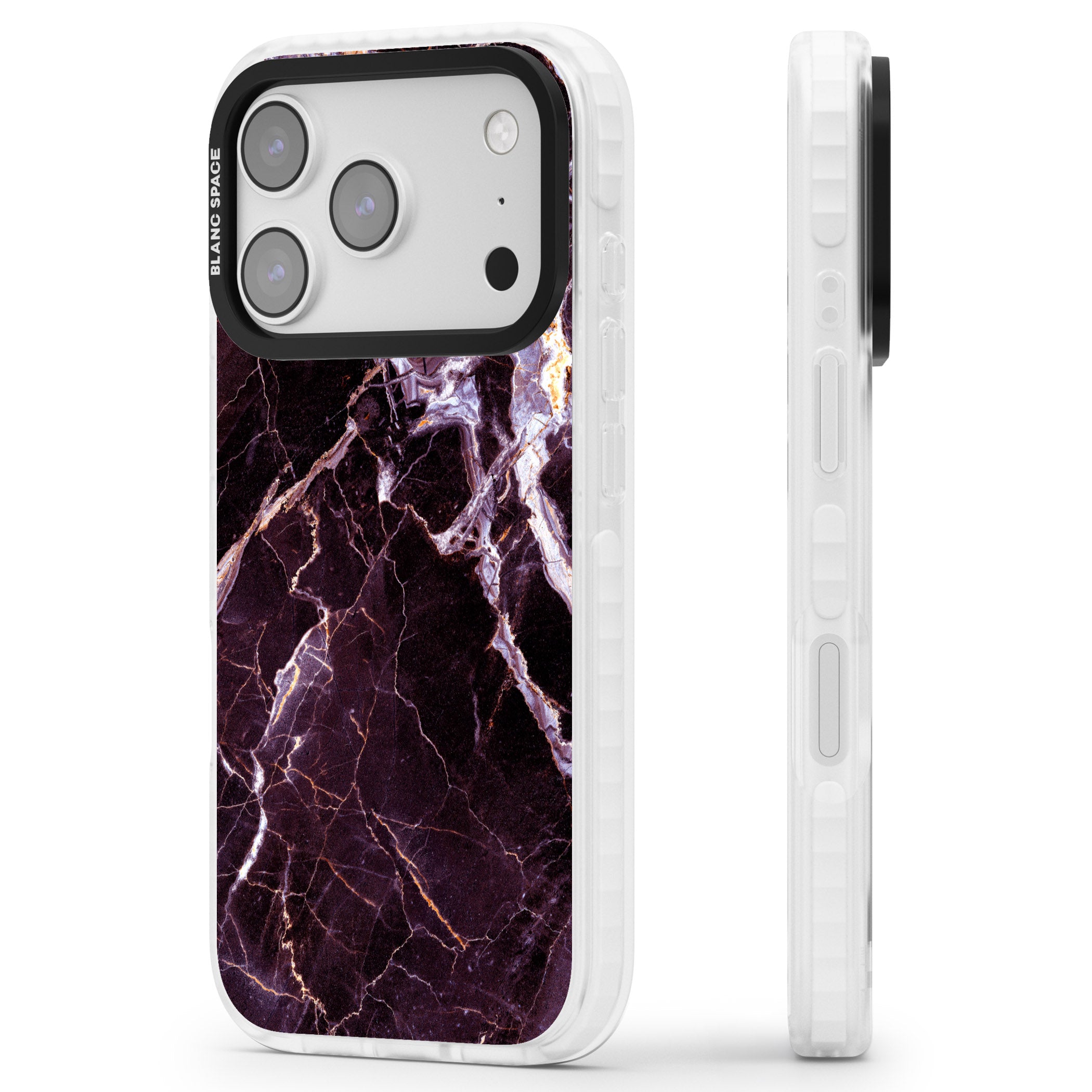 Violet Shatter Marble iPhone 17 Pro Impact Pro Clear Phone Case Side Profile