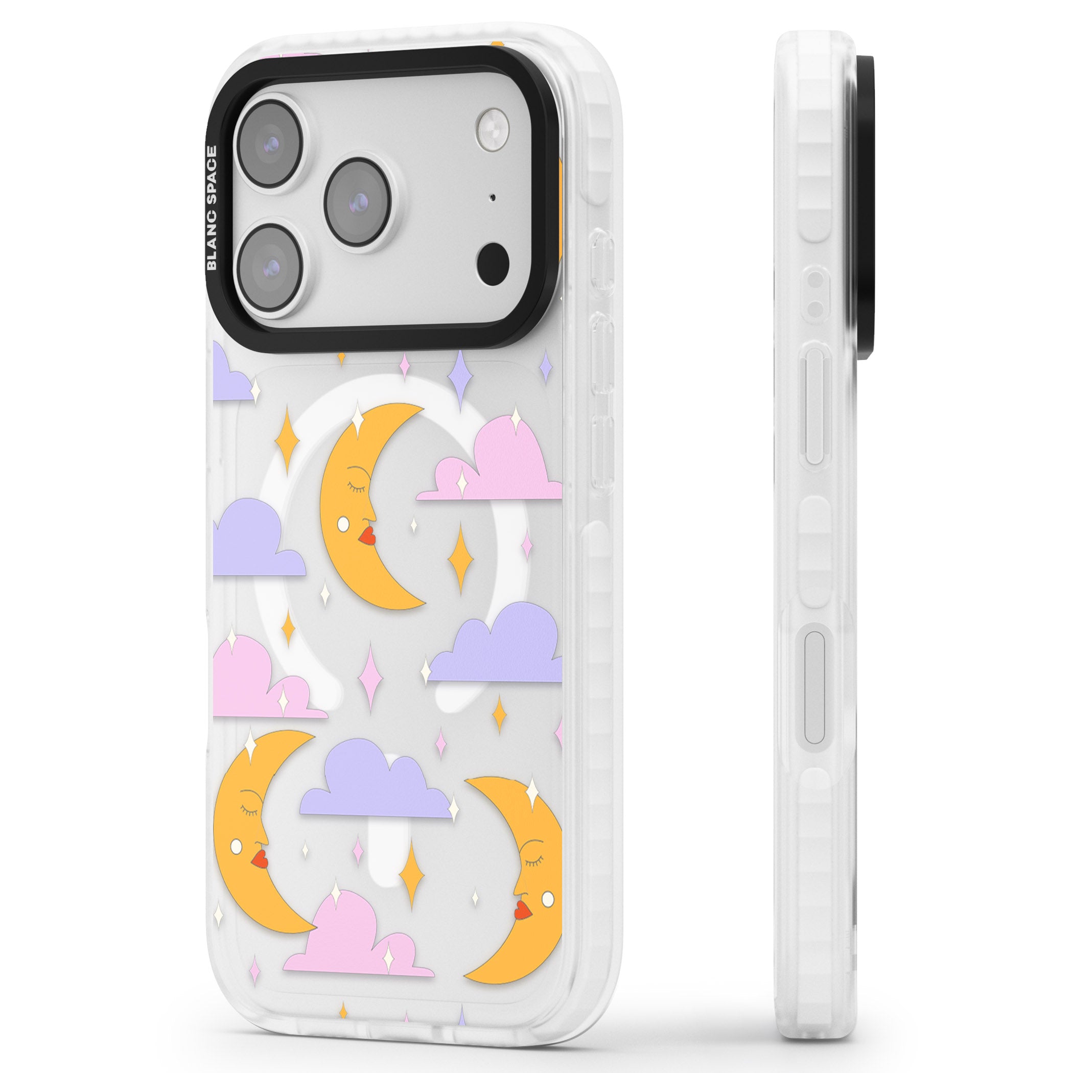 Moons & Clouds iPhone 17 Pro Impact Pro Clear Phone Case Side Profile