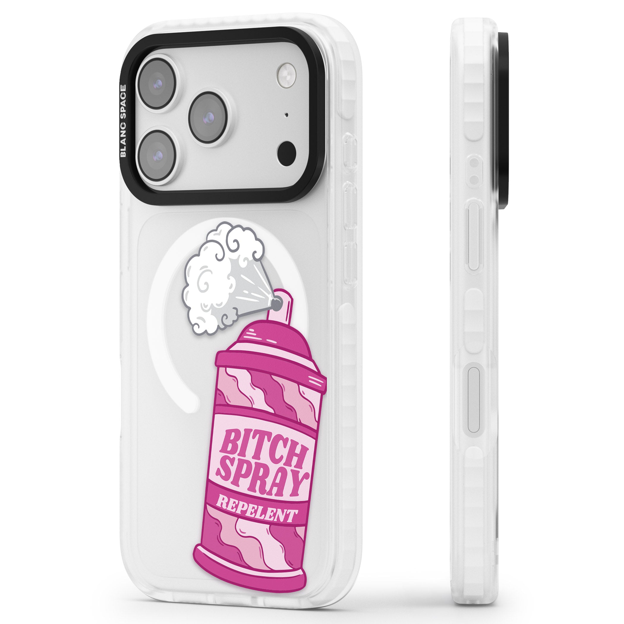 B*Tch Spray iPhone 17 Pro Impact Pro Clear Phone Case Side Profile