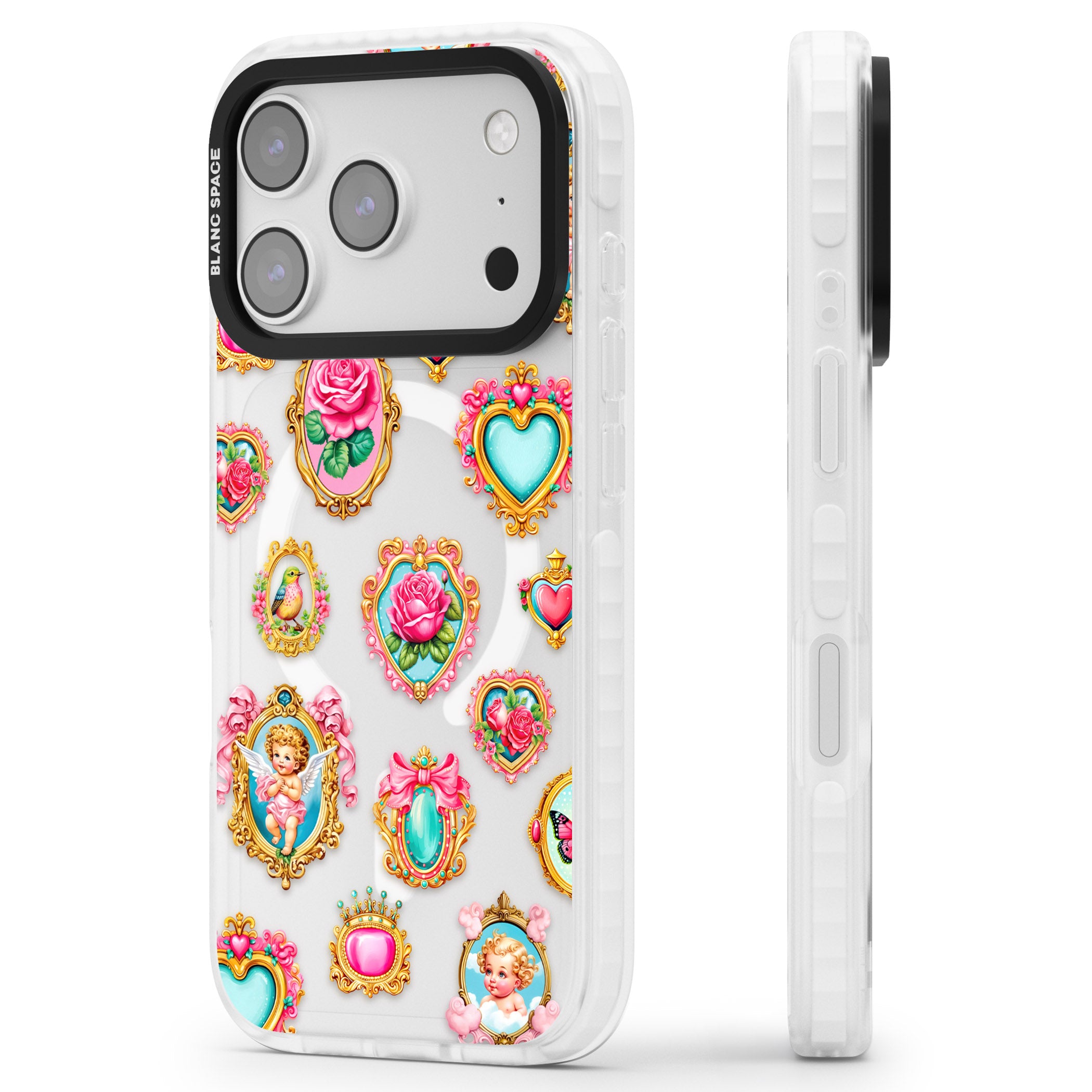 Angelcore Hearts Frames iPhone 17 Pro Impact Pro Clear Phone Case Side Profile